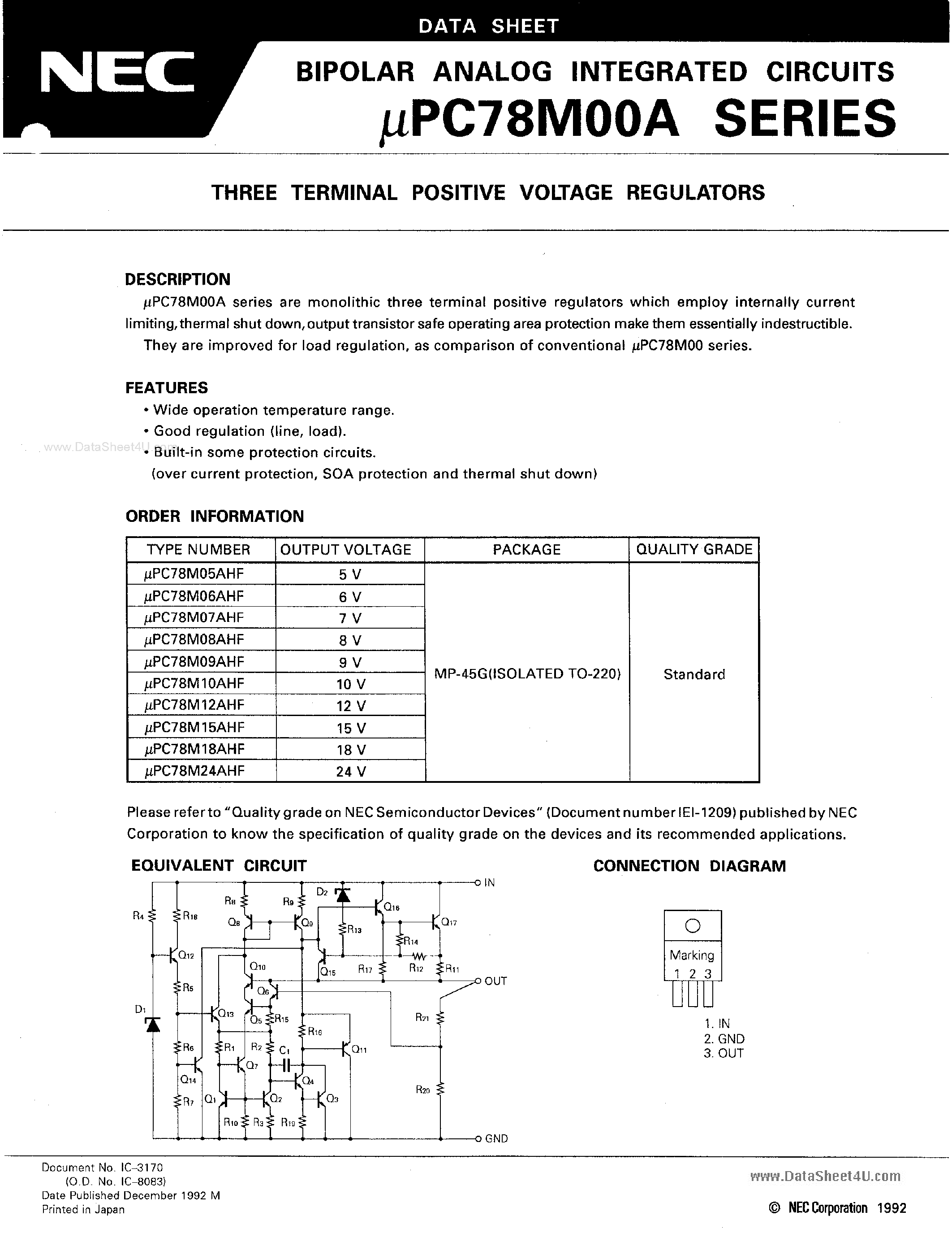Даташит 78M10 - Search -----> UPC78M10 страница 1