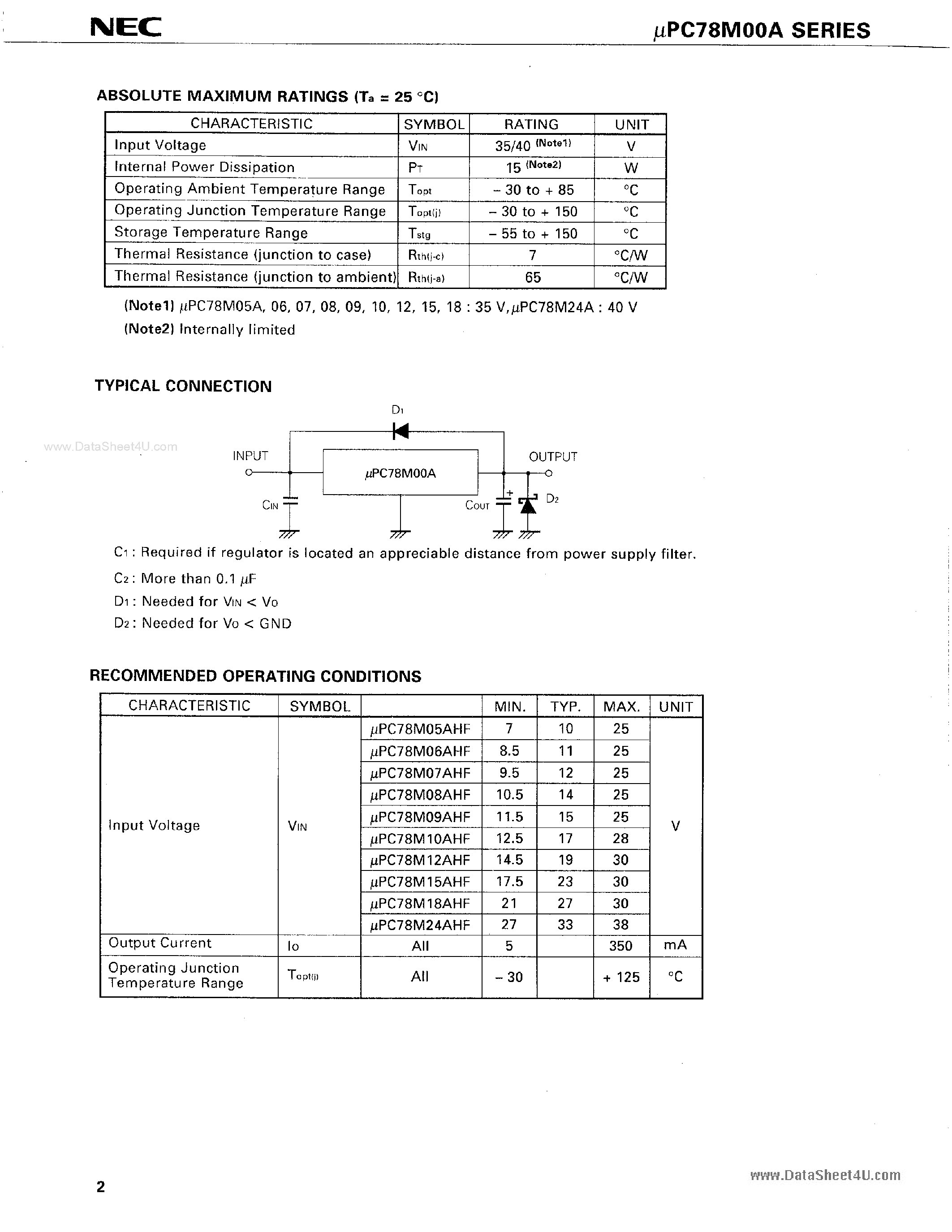 Даташит 78M10 - Search -----> UPC78M10 страница 2