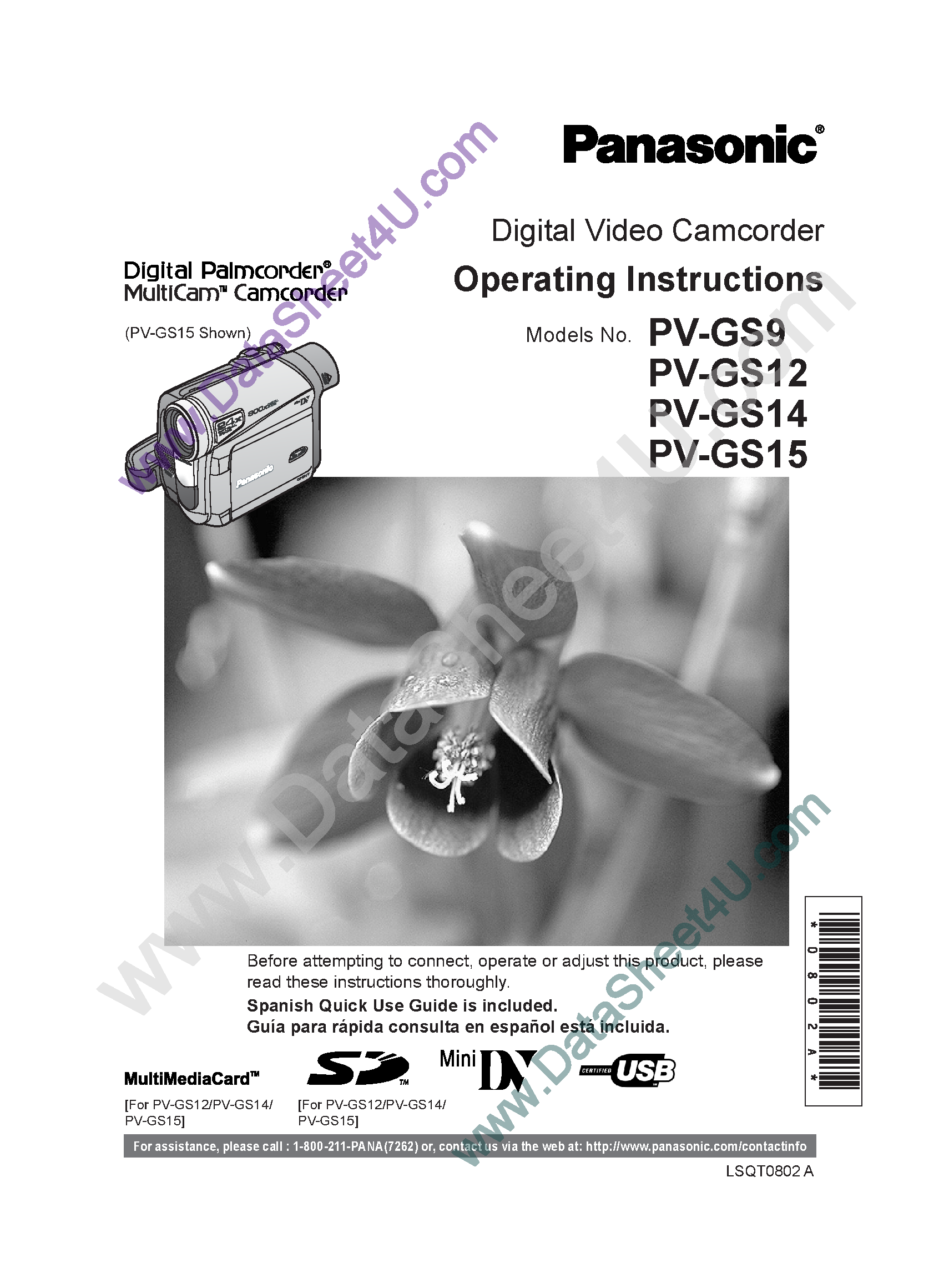 Даташит PV-GS12 - (PV-GSxx) Digital Video Camcorder страница 1