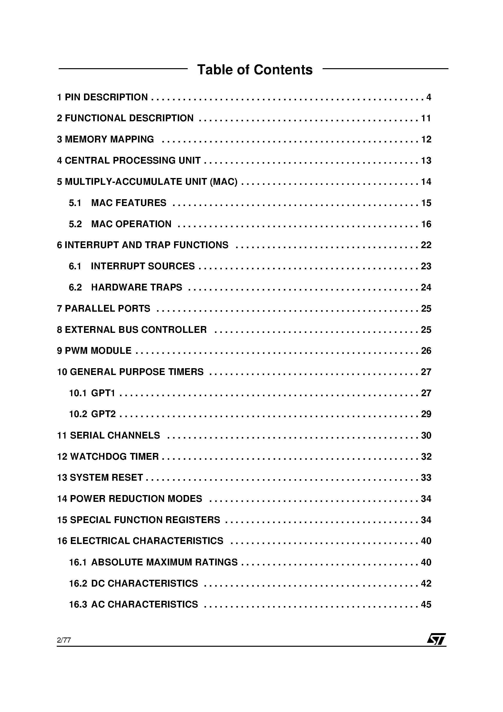 Даташит на микросхему ST10R272L страница 2 Даташит ST10R272L - 16-BIT LOW VOLTAGE ROMLESS MCU WITH MAC страница 2