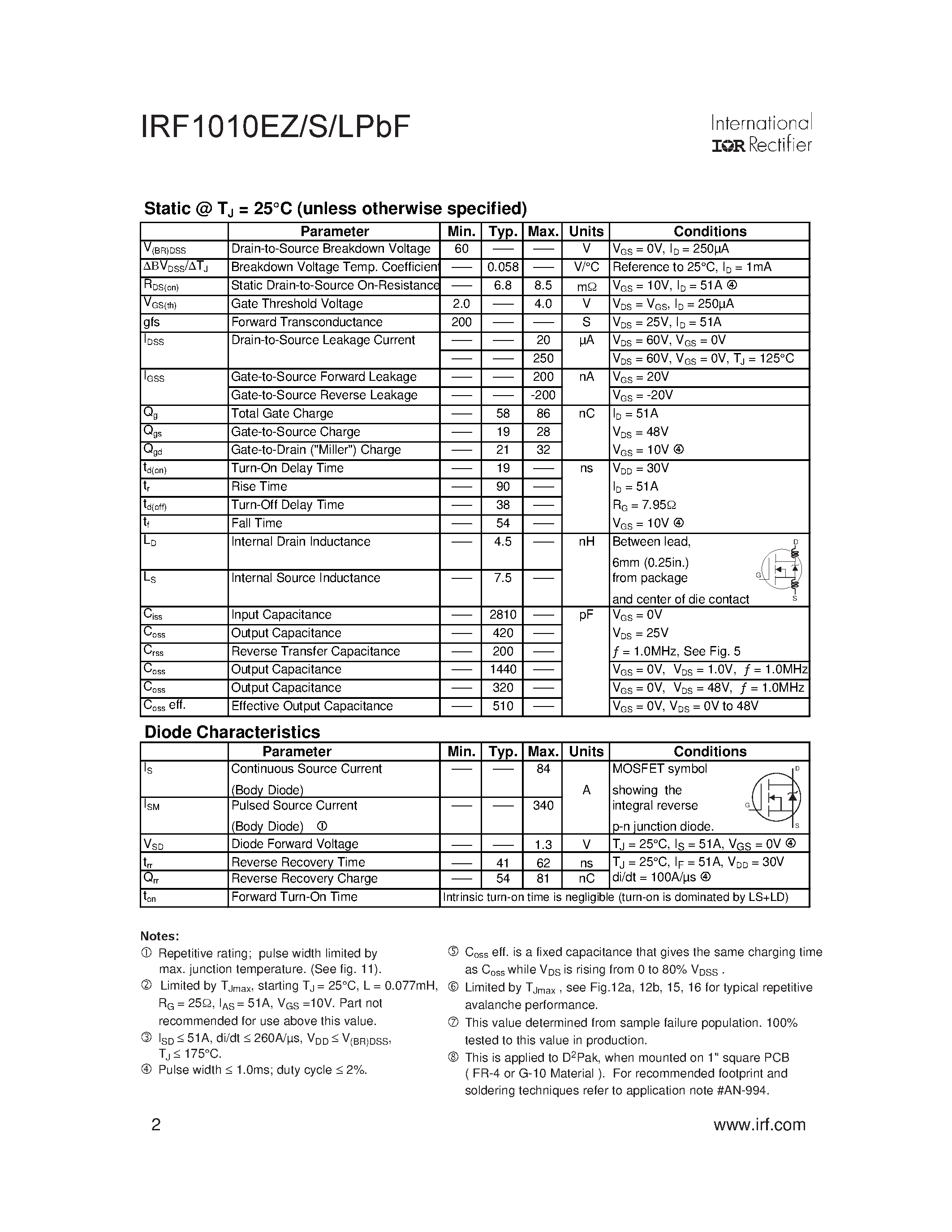 Datasheet IRF1010EZ - AUTOMOTIVE MOSFET page 2