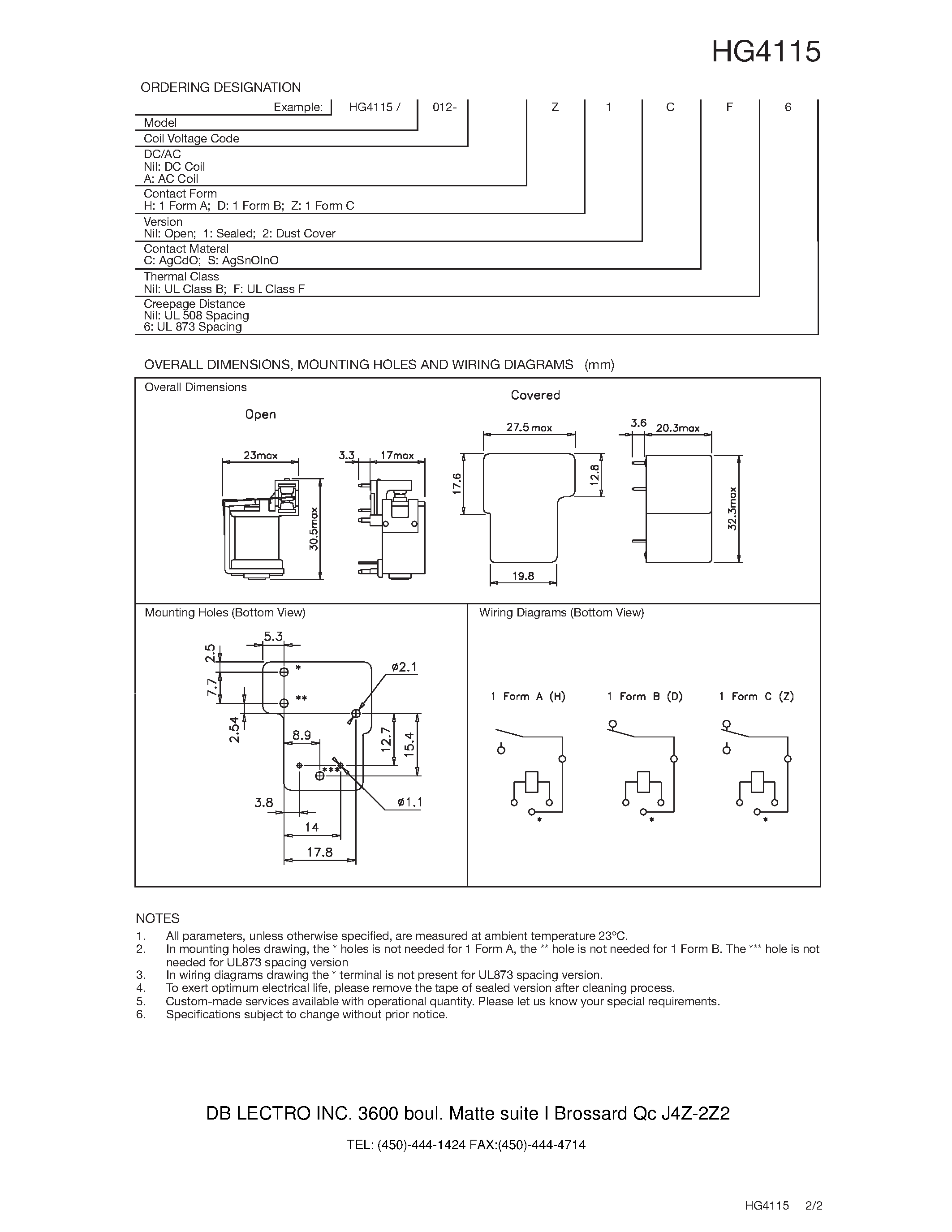 Даташит HG4115 - MINIATURE PCB POWER RELAY страница 2