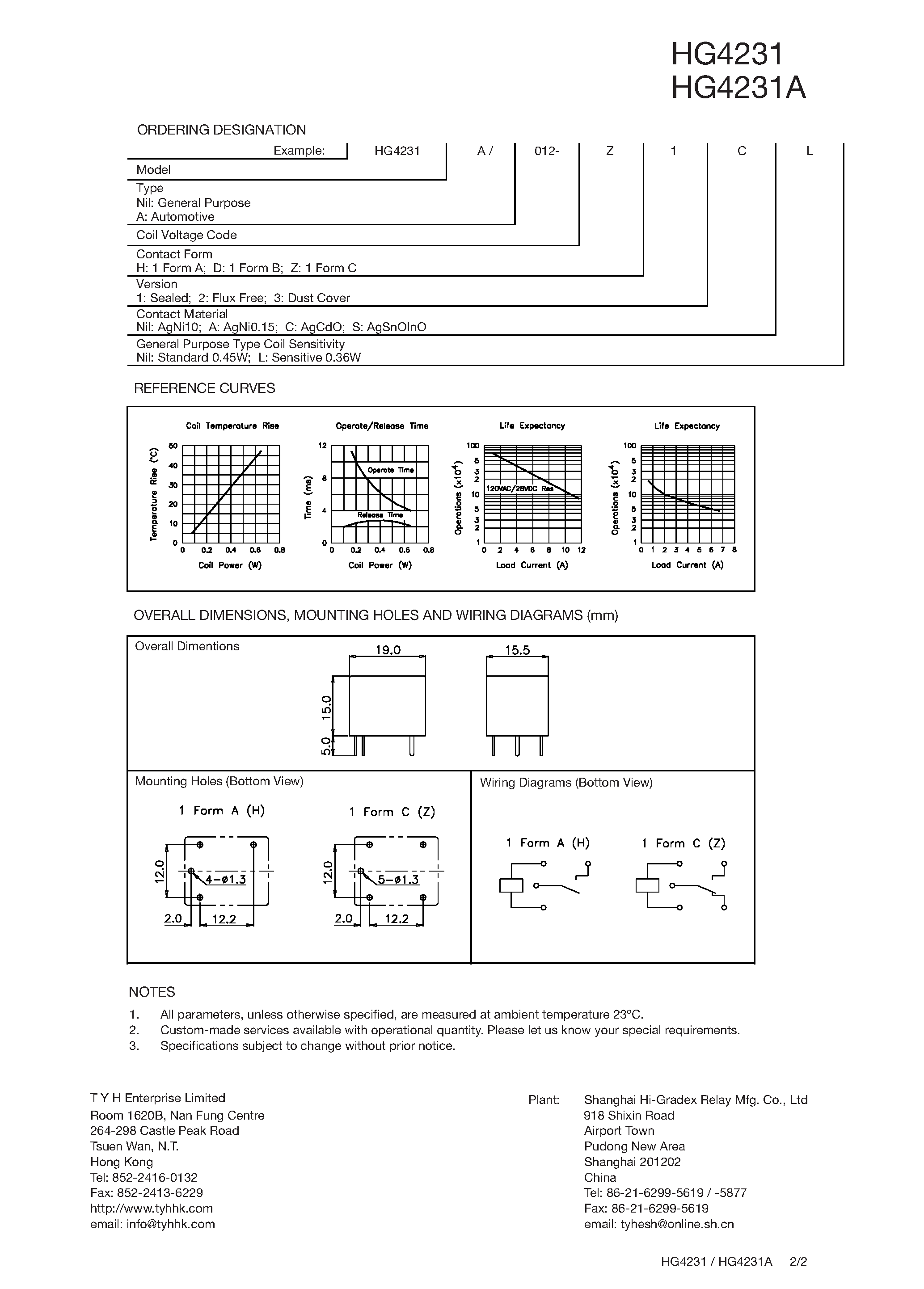 Даташит HG4231 - Subminiature PCB Power Relay Automotive страница 2