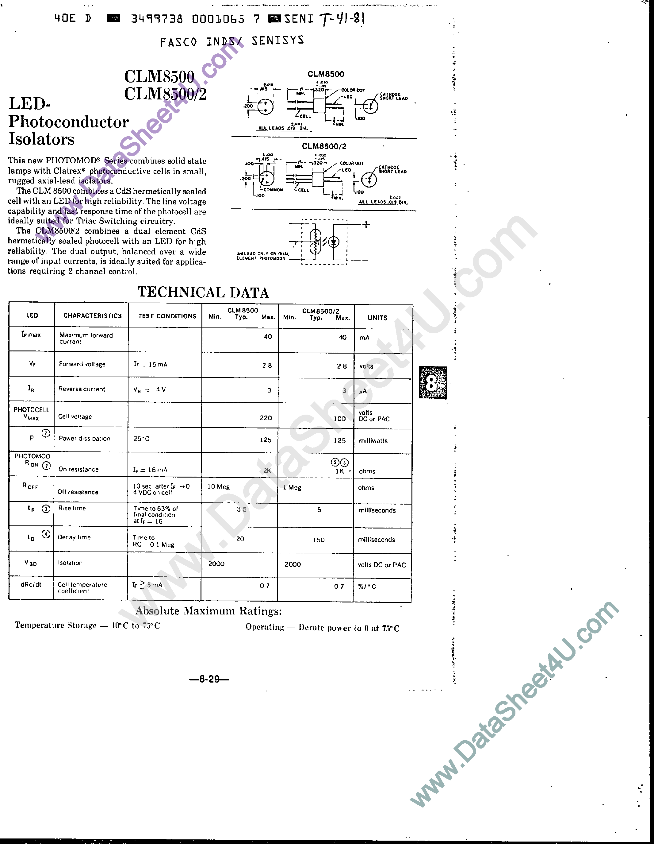 Datasheet CLM8500 - LED Photoconductor Isolators page 1