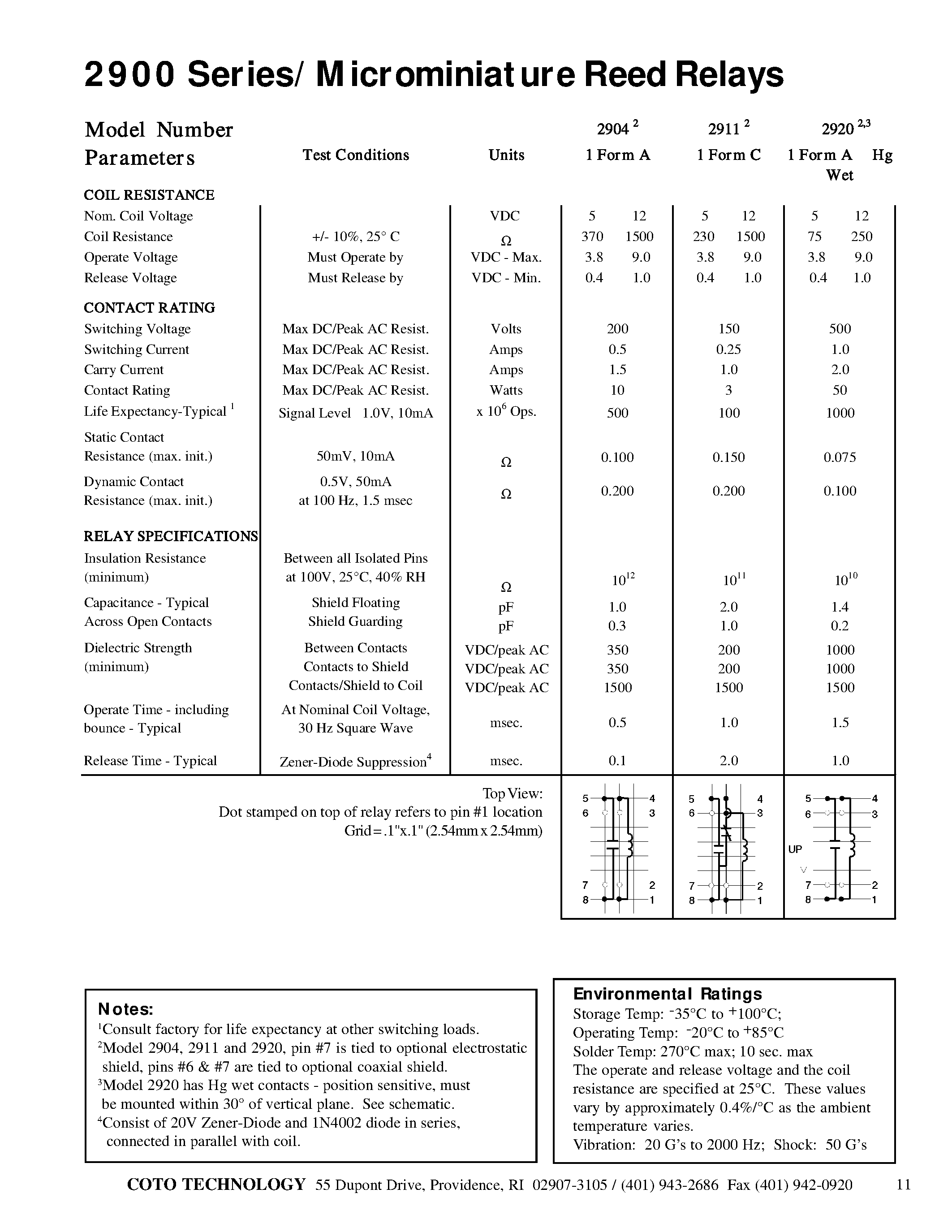 Datasheet 2911-05-30I - 2900 Series / Microminiature Reed Relays page 2