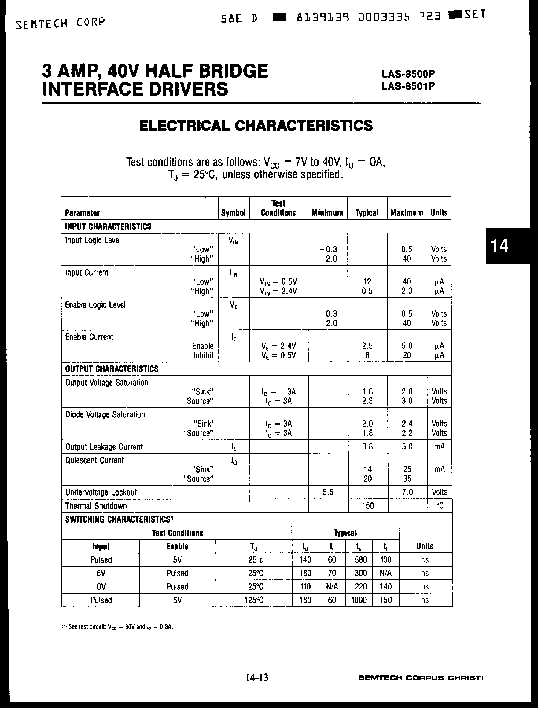 Datasheet LAS-8500P - (LAS8500P / LAS8501P) 3 Amp / 40V Half Bridge Interface Drivers page 2