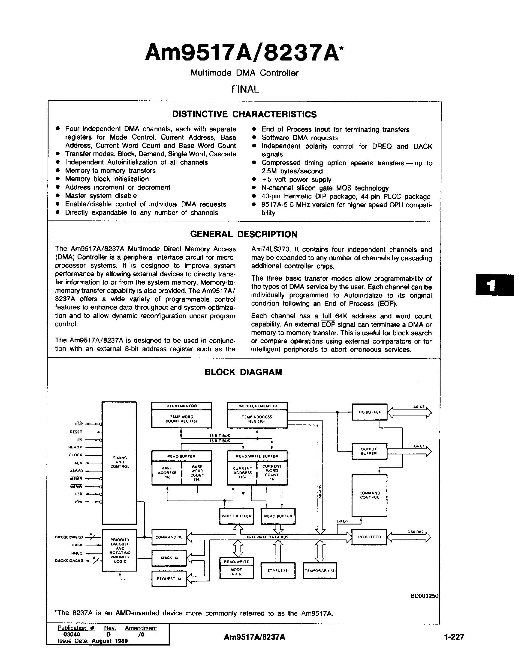 Даташит на микросхему AM9517A страница 1 Даташит AM9517A - Multimode DMA Controller страница 1