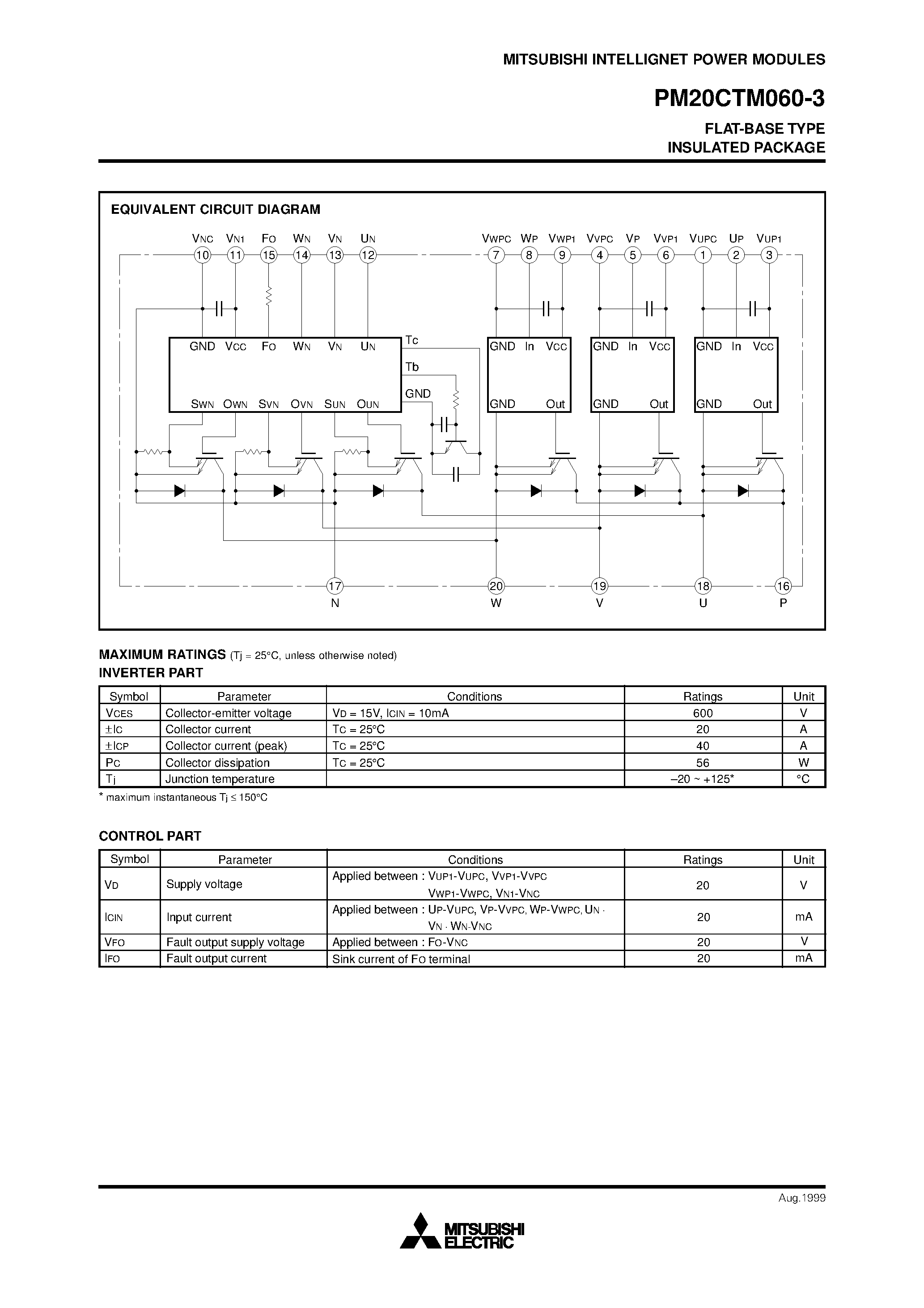 Datasheet PM20CTM060-3 - FLAT-BASE TYPE INSULATED PACKAGE page 2
