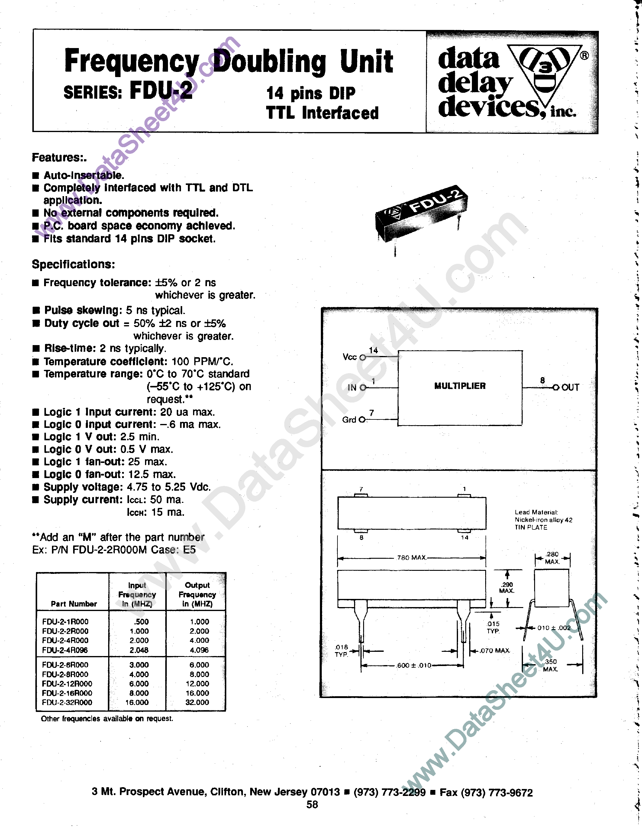 Datasheet FDU-2-12R000 - (FDU-2-xRxxx) Frequency Doubling Unit page 1