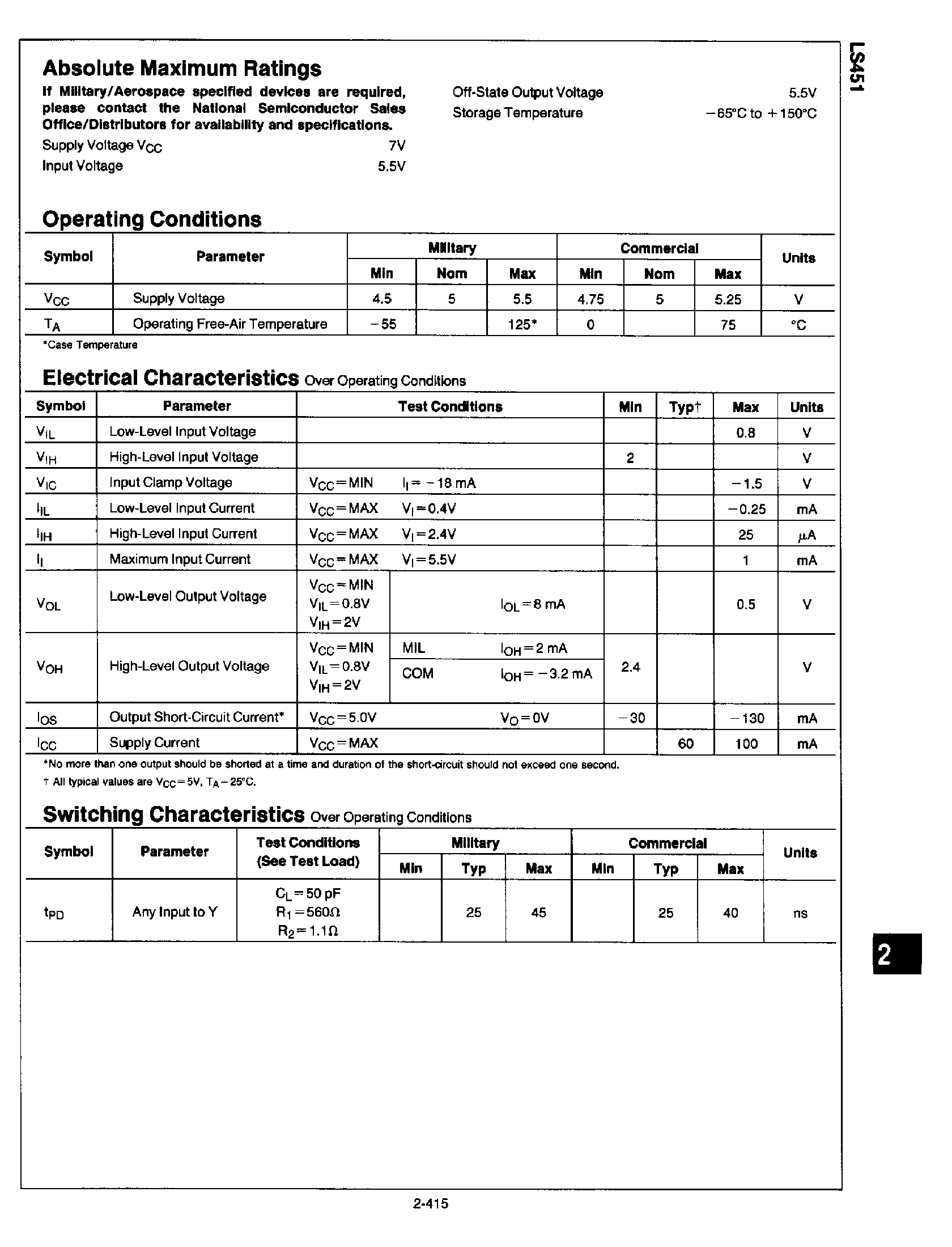 Datasheet DM74LS451 page 2 Datasheet DM74LS451 - DM54LS451/DM74LS451 DUAL 8:1 Multiplexer page 2