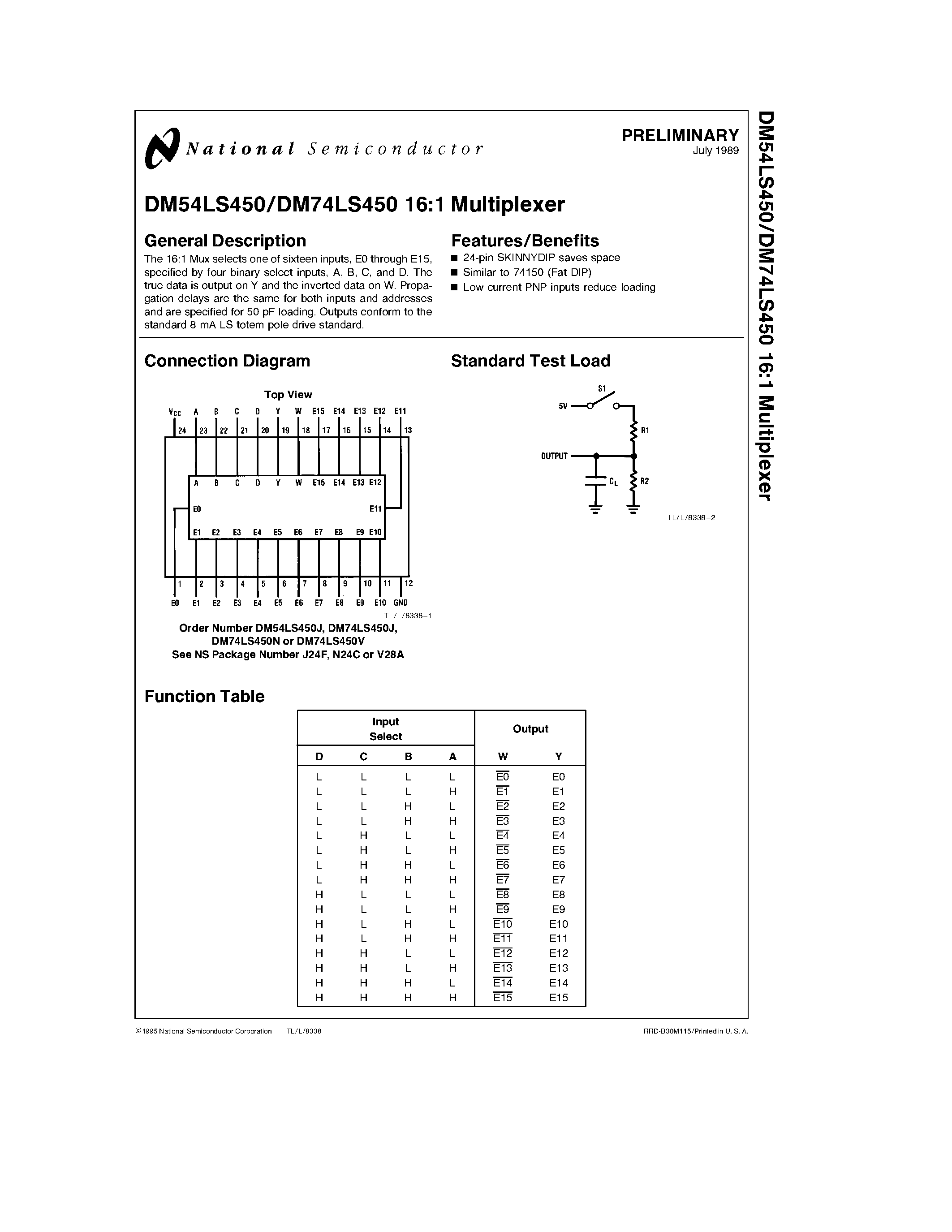 Datasheet DM74LS450 page 1 Datasheet DM74LS450 - 16:1 Multiplexer page 1