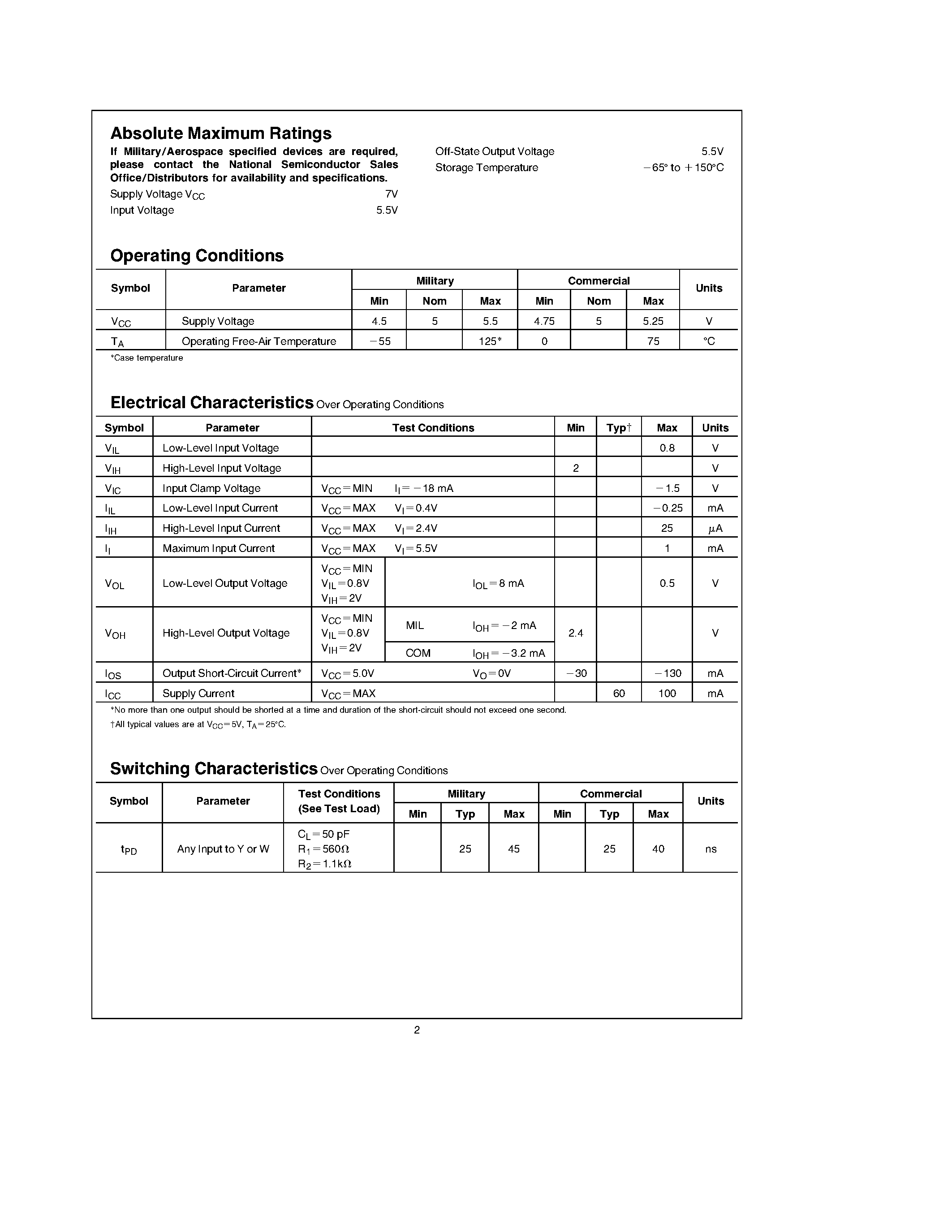 Datasheet DM74LS450 page 2 Datasheet DM74LS450 - 16:1 Multiplexer page 2