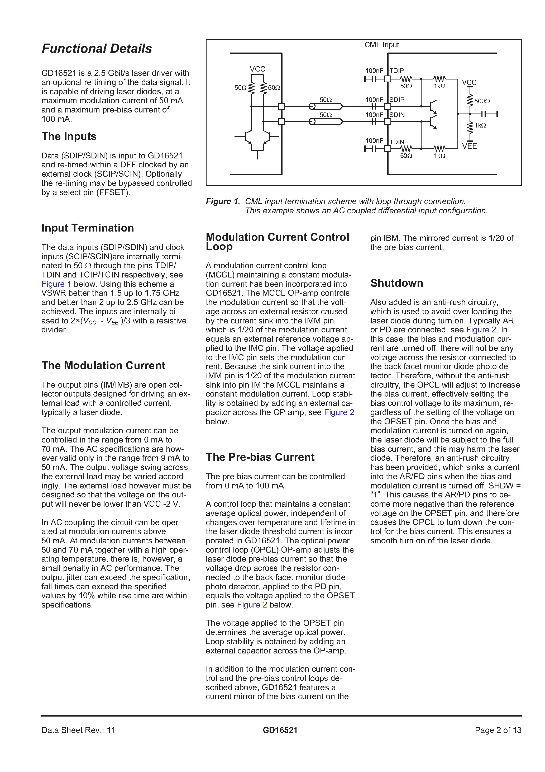 Datasheet GD16521 - 2.5 GBIT/S RE TIMING LASER DRIVER page 2