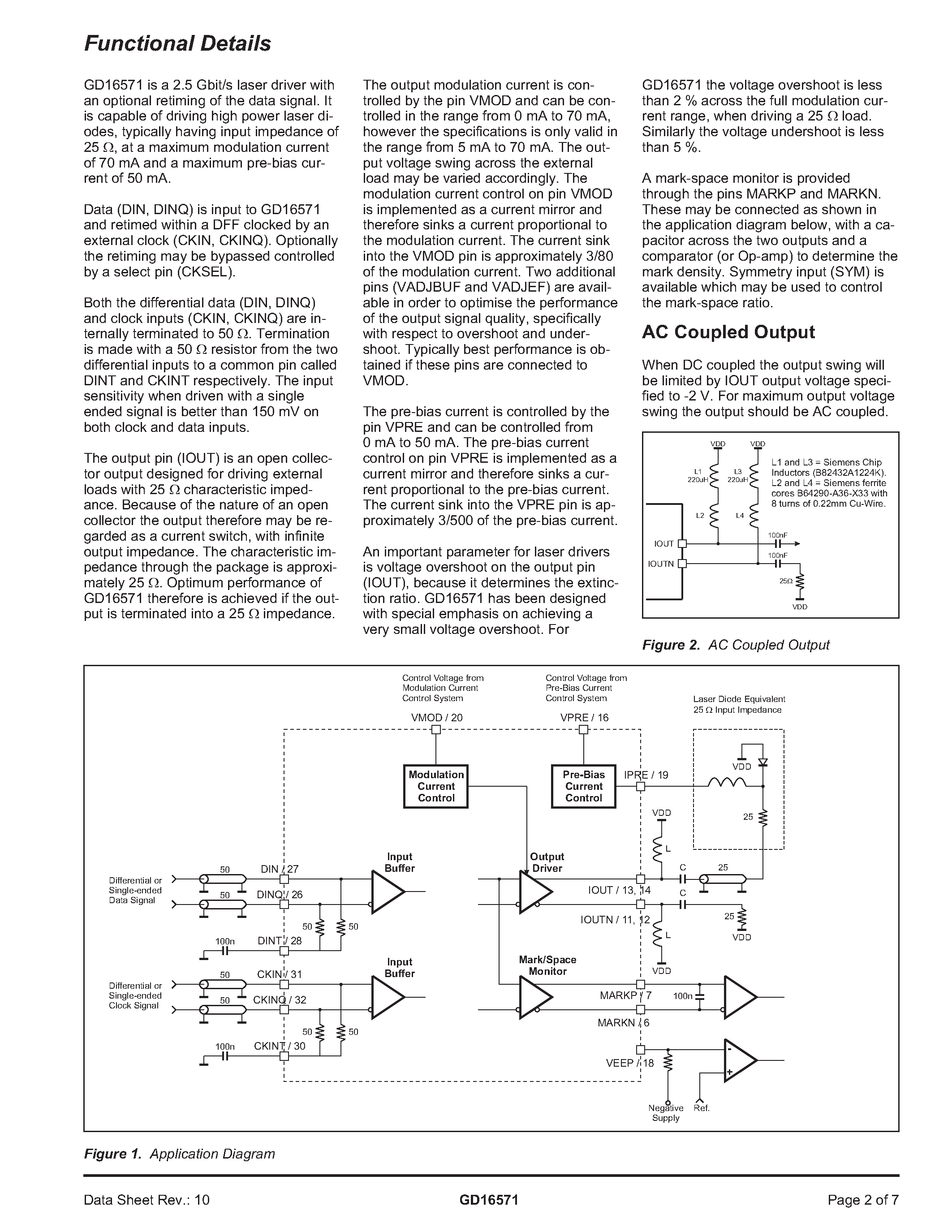 Datasheet GD16571 - 2.5 GBIT/S RETIMING LASER DRIVER page 2