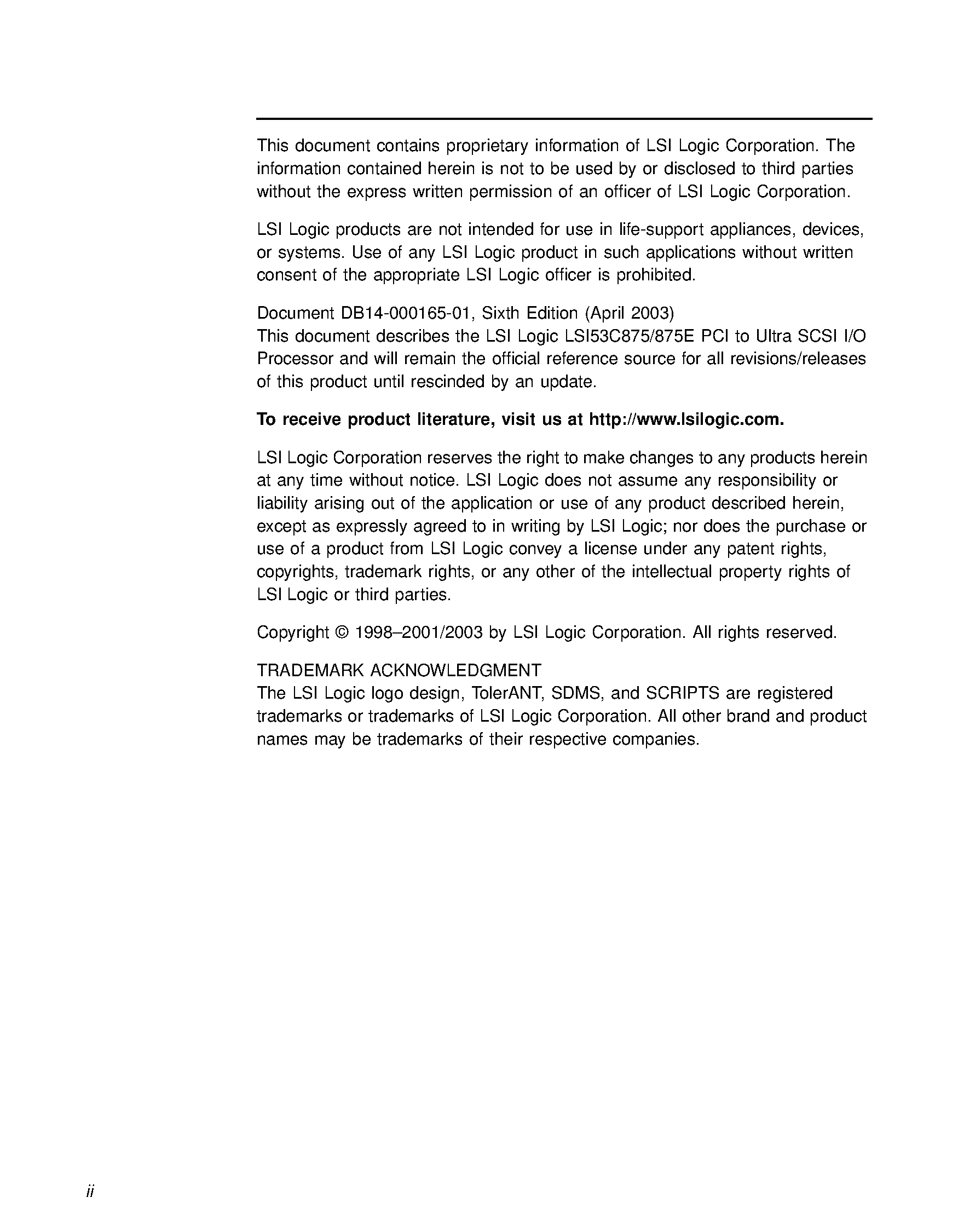 Datasheet LSI53C875 - PCI to Ultra SCSI I/O Processor page 2
