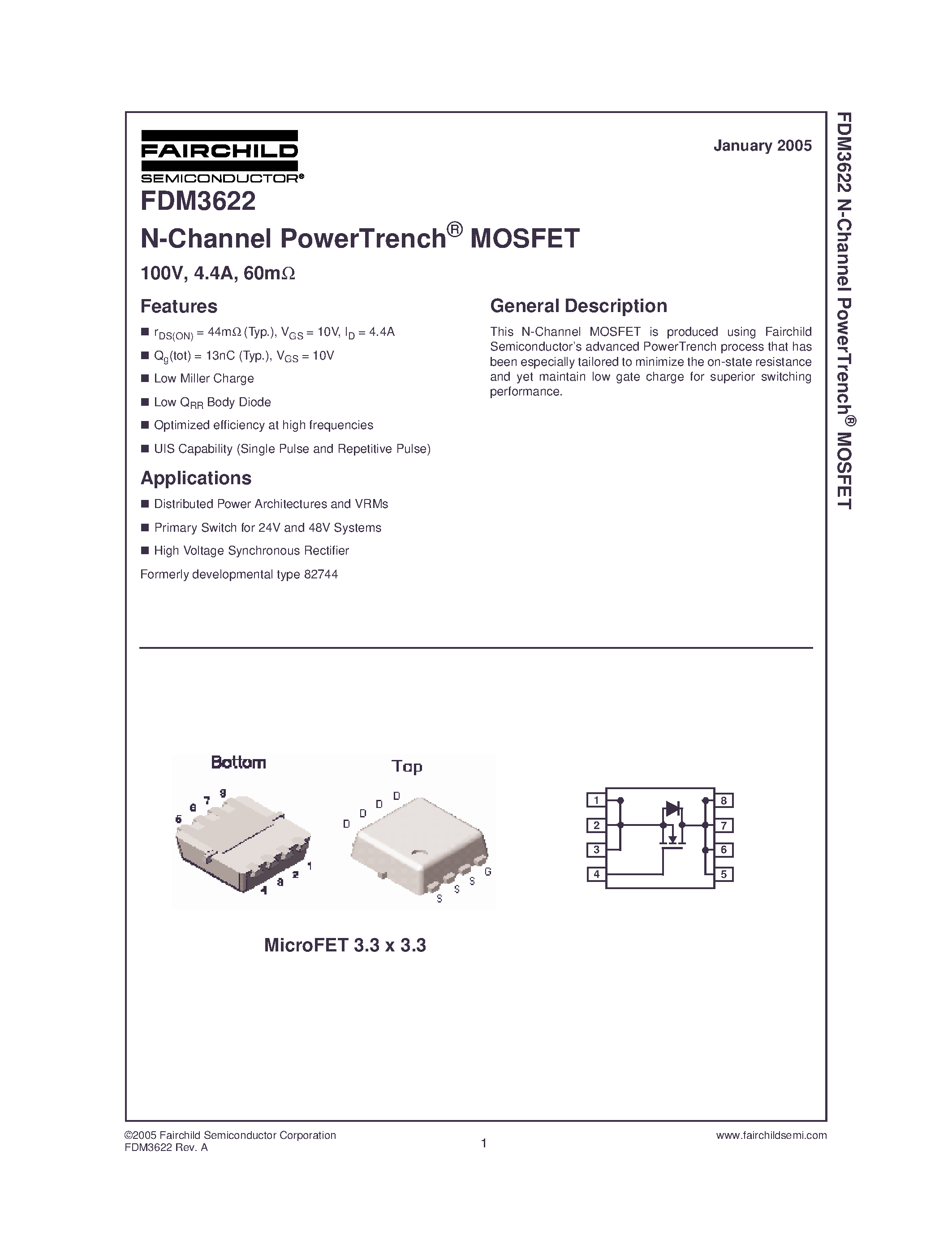Datasheet FDM3622 - N-Channel PowerTrench MOSFET page 1