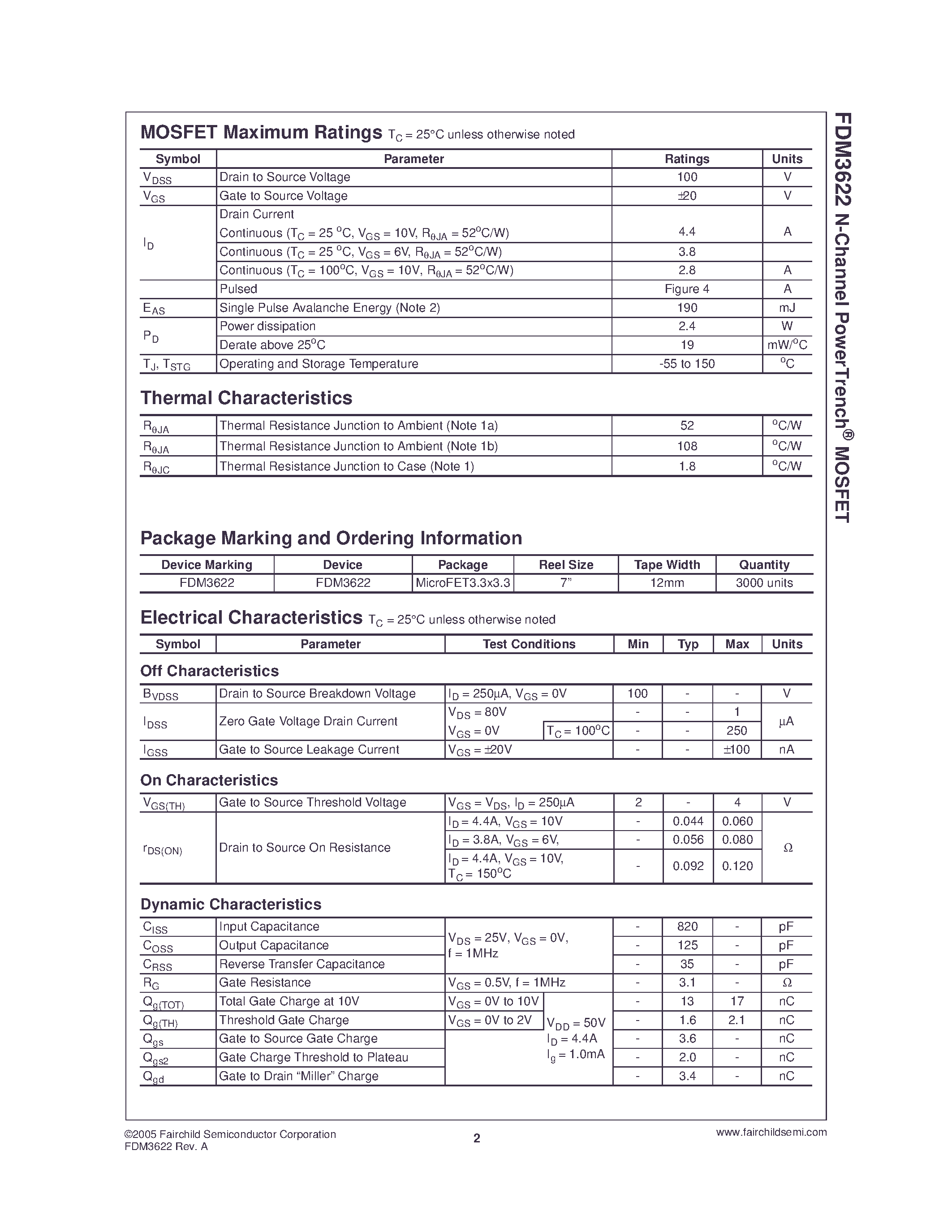 Datasheet FDM3622 - N-Channel PowerTrench MOSFET page 2