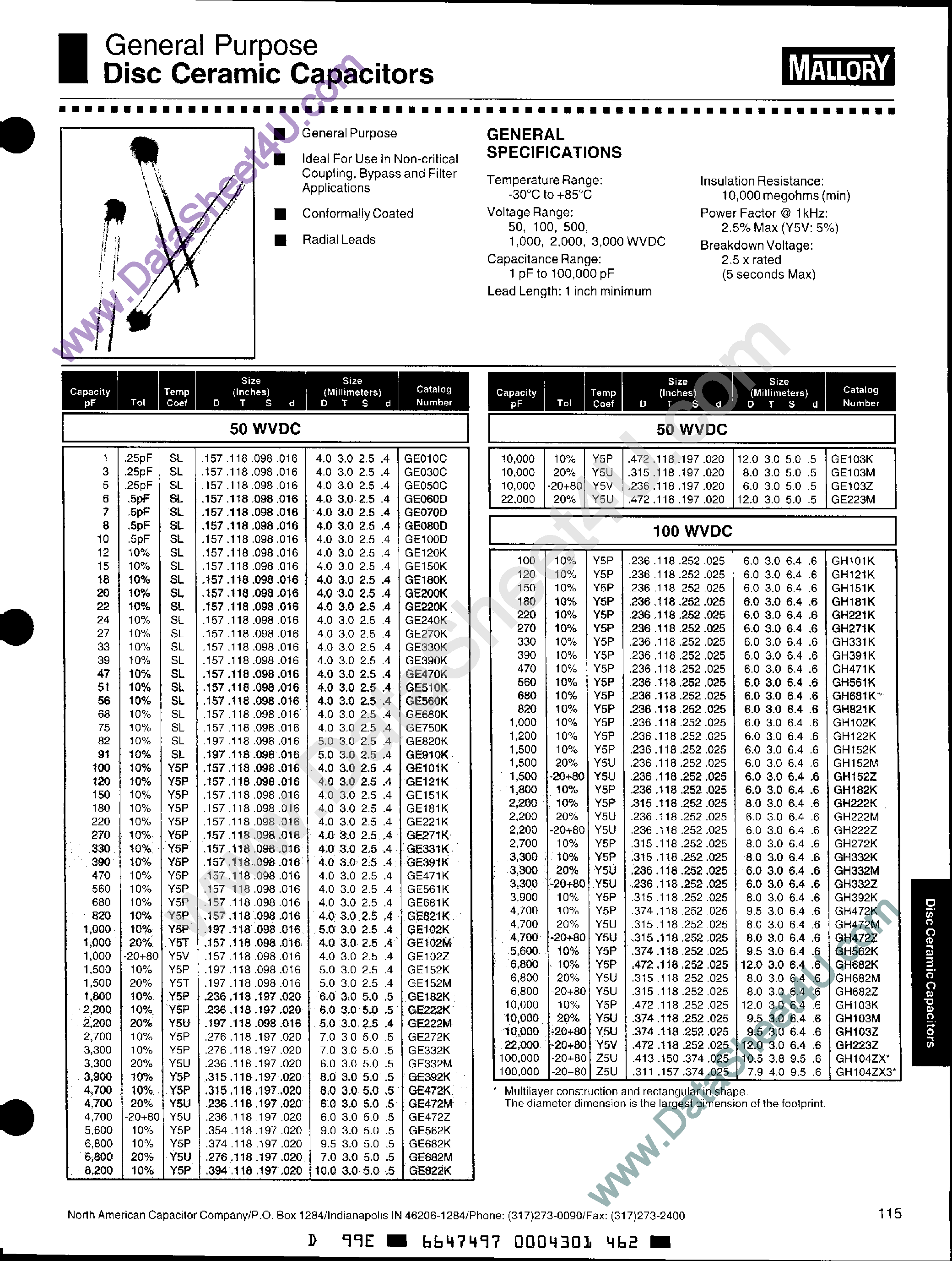 Datasheet GP322 page 1 Datasheet GP322 - (GP322 / GP327) Disc Ceramic Capacitors page 1