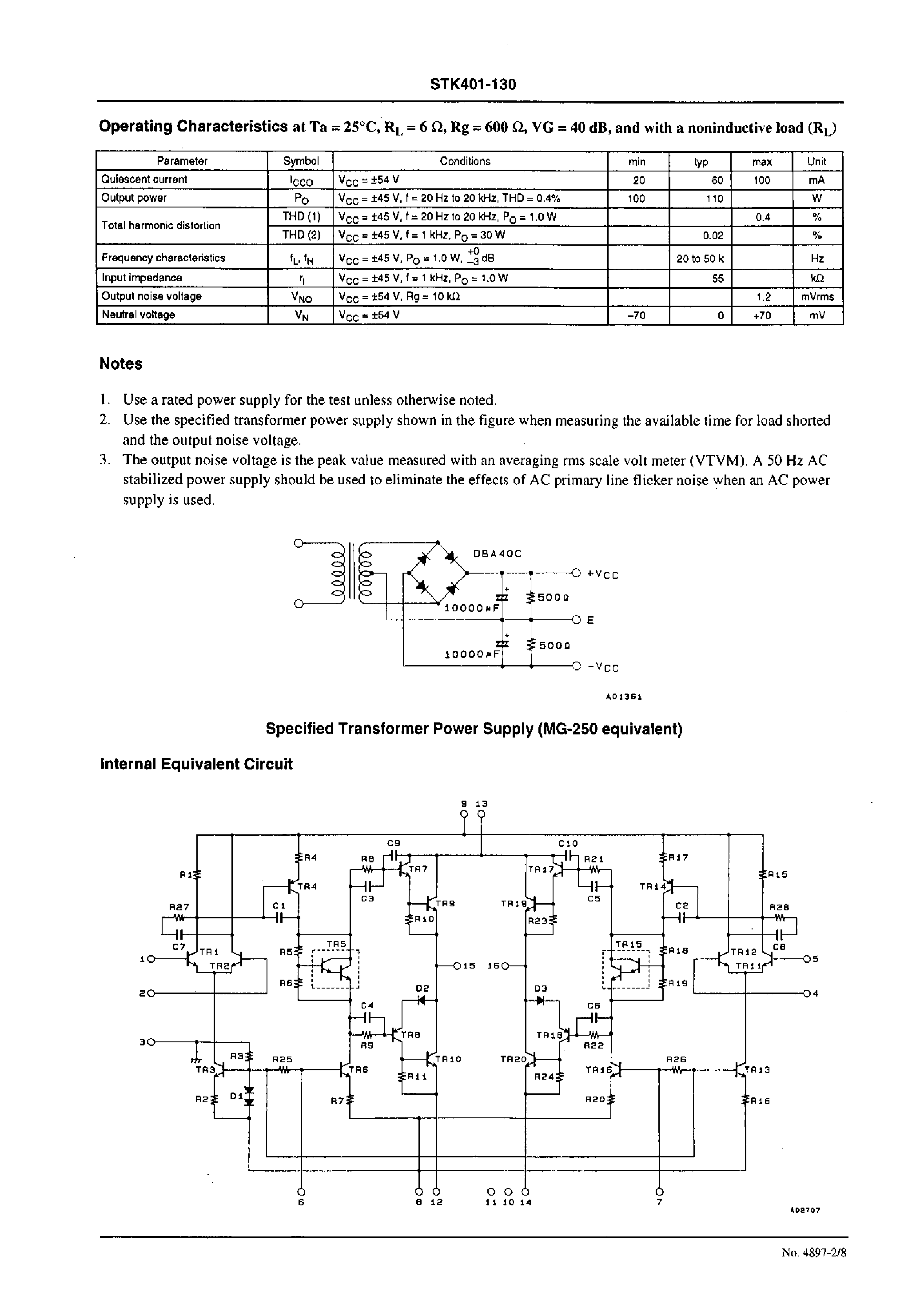Datasheet STK401-130 page 2 Datasheet STK401-130 - AF Power Amplifier page 2