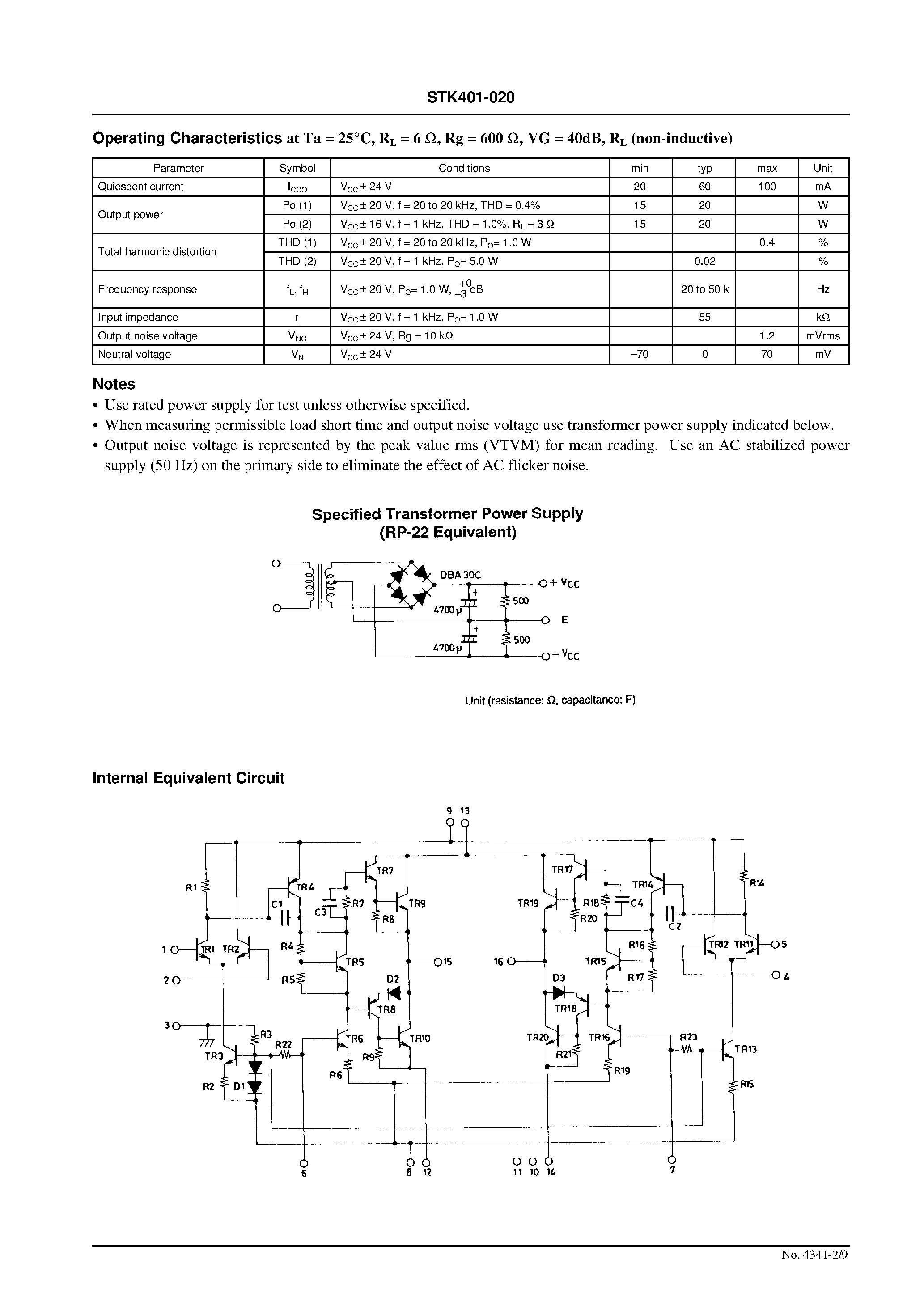 Даташит на микросхему STK401-020 страница 2 Даташит STK401-020 - AF Power Amplifier страница 2