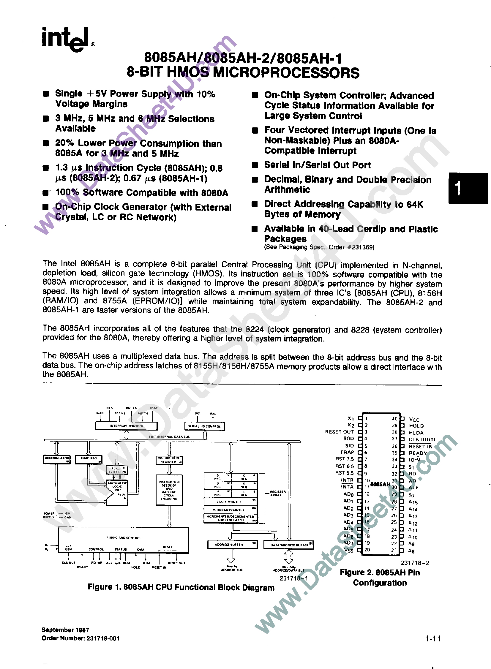 Datasheet P8085AH - 8-Bit HMOS Microprocessors page 1