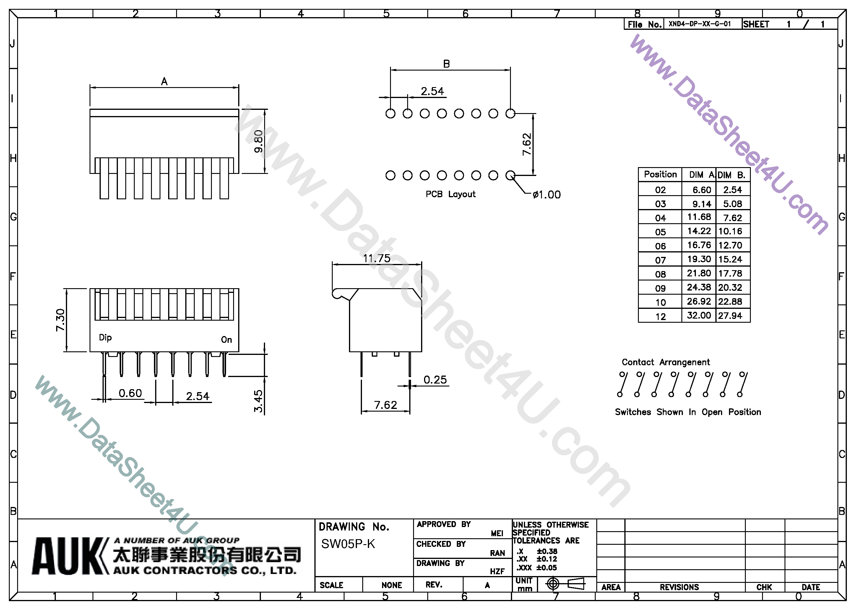 Даташит SW05P-K - PIANO SWITCH страница 1