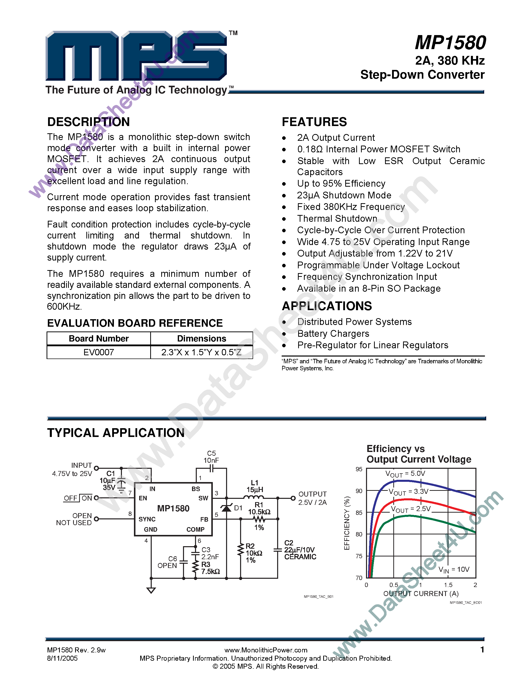 Datasheet MP1580 - Step Down Converter page 1