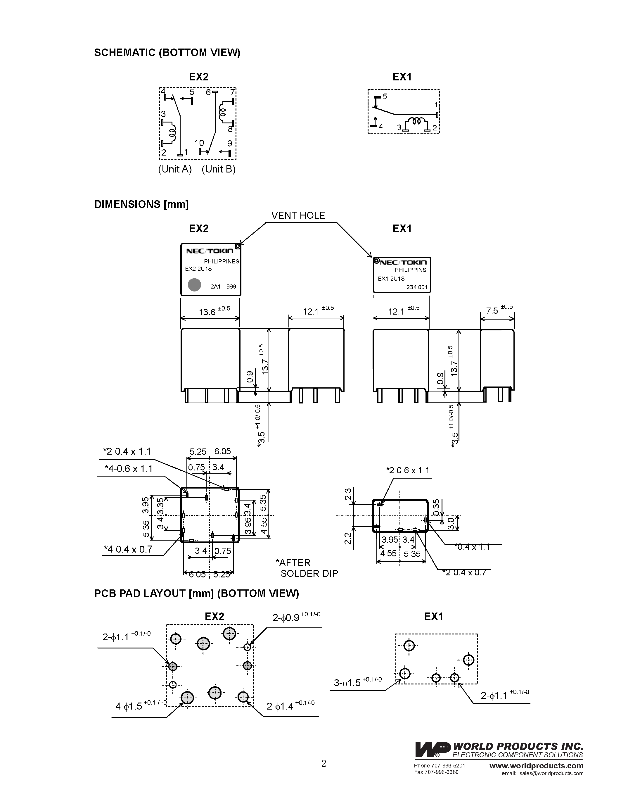 Даташит EX1-2U1S - (EX1/EX2 Series) Automotive Relays страница 2