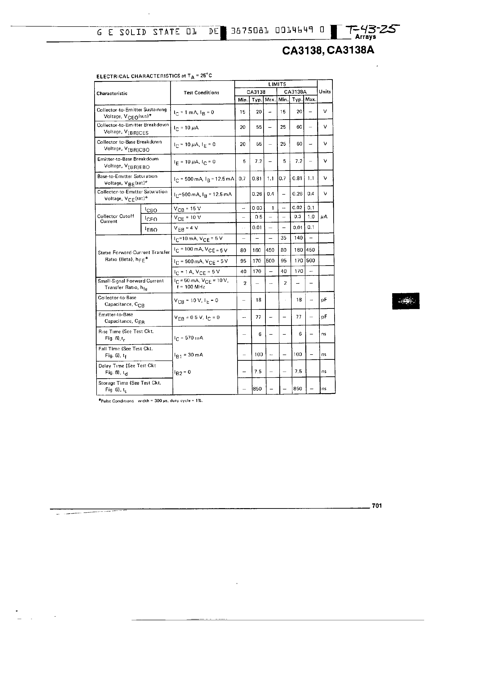 Datasheet CA3138 - High-current / high-beta N-P-N transistor array page 2