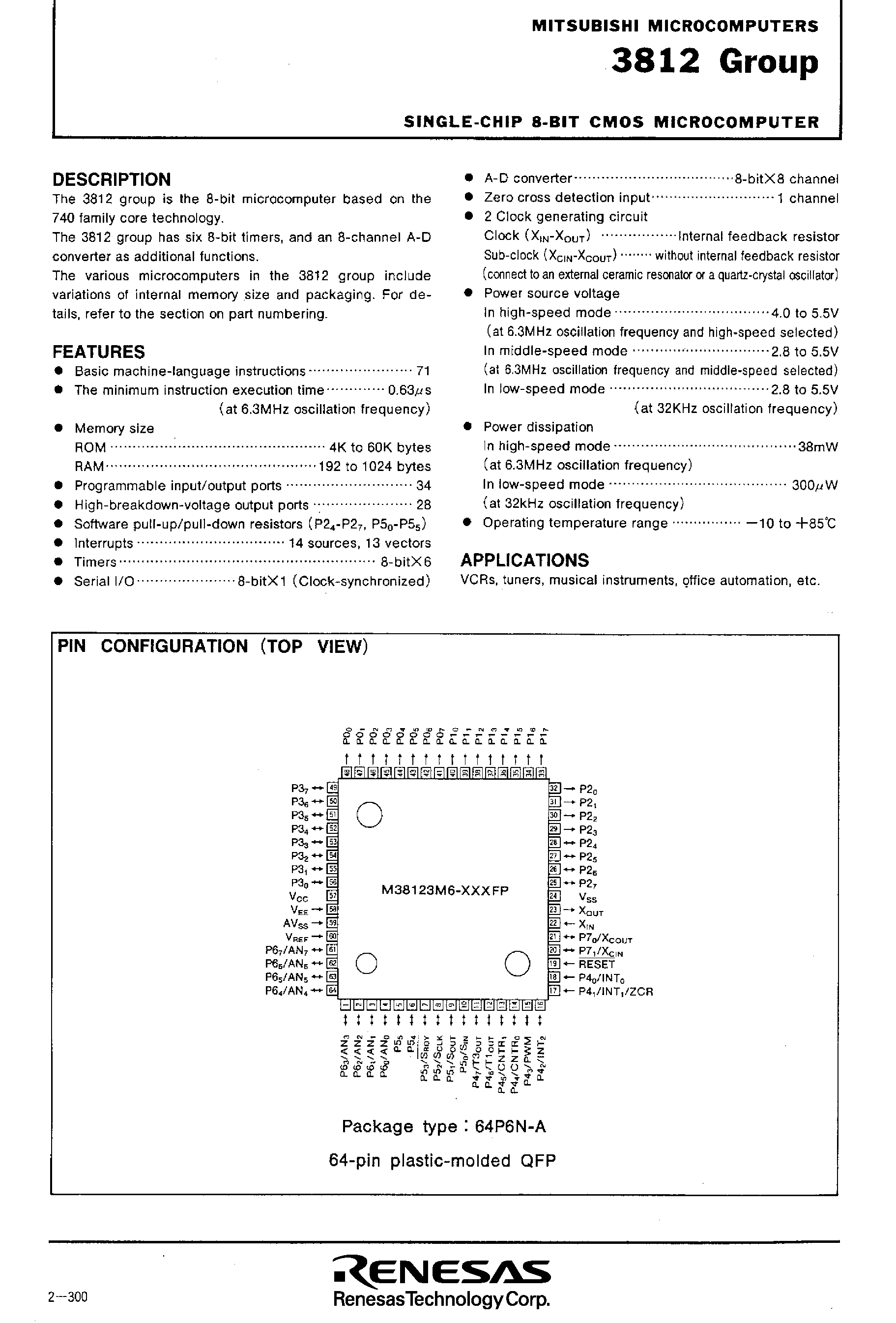 Datasheet M38123M4 - SINGLE-CHIP 8-BIT CMOS MICROCOMPUTER page 2