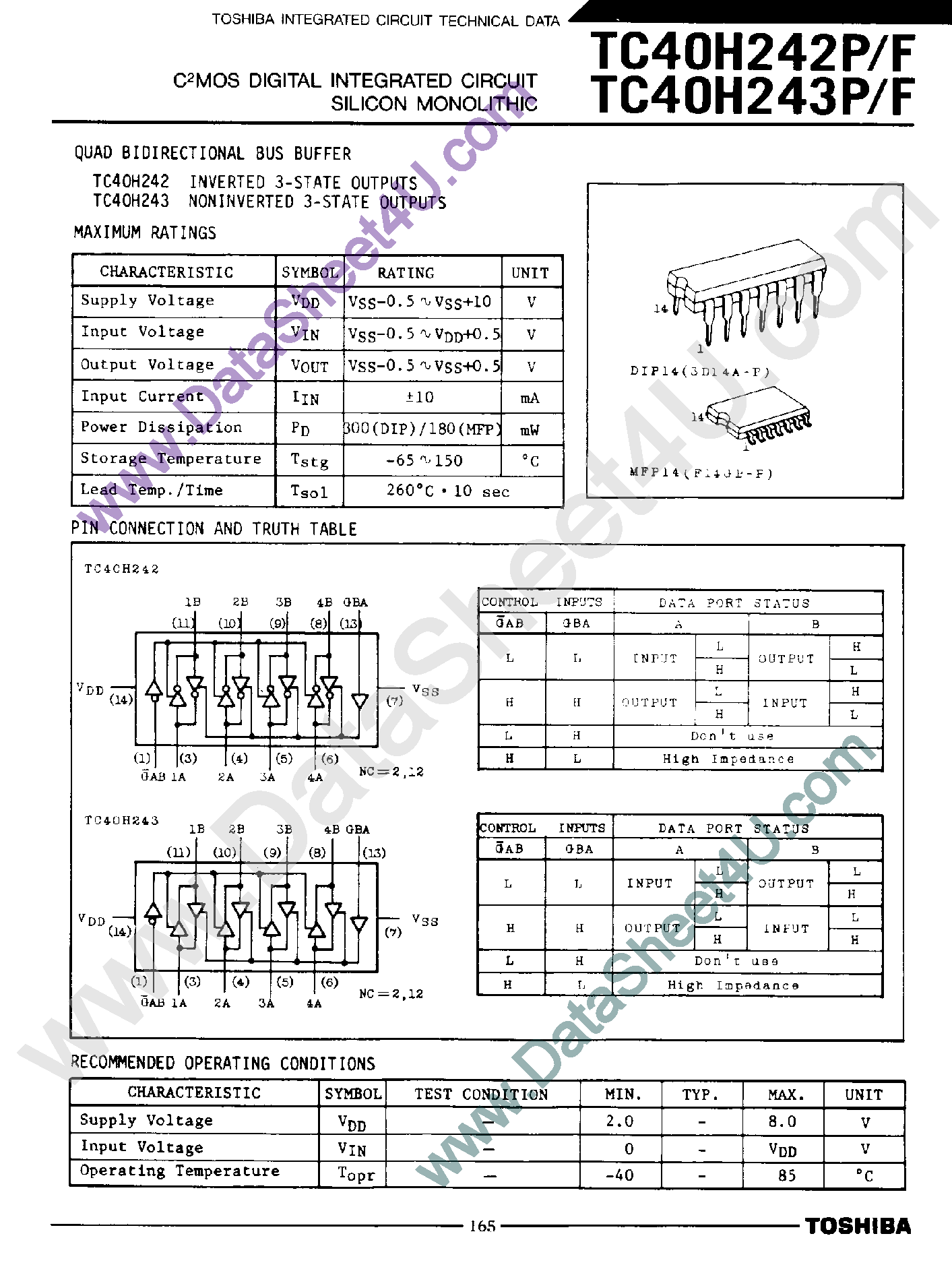 Datasheet TC40H242 - (TC40H242 / TC40H243) Inverterd / Noninverted 3-State Outputs page 1