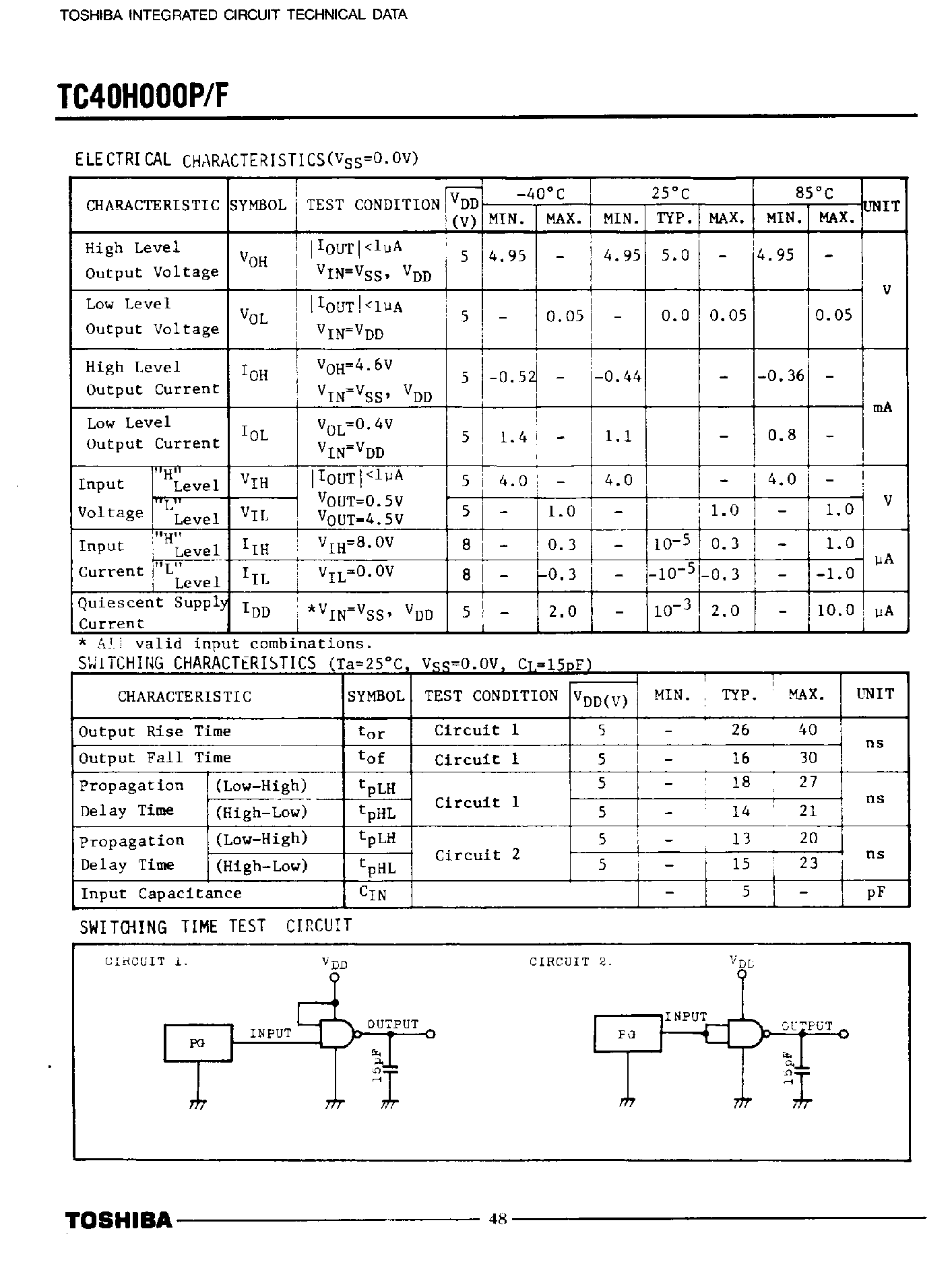 Datasheet TC40H000 - Quad 2-Input NAND Gate page 2
