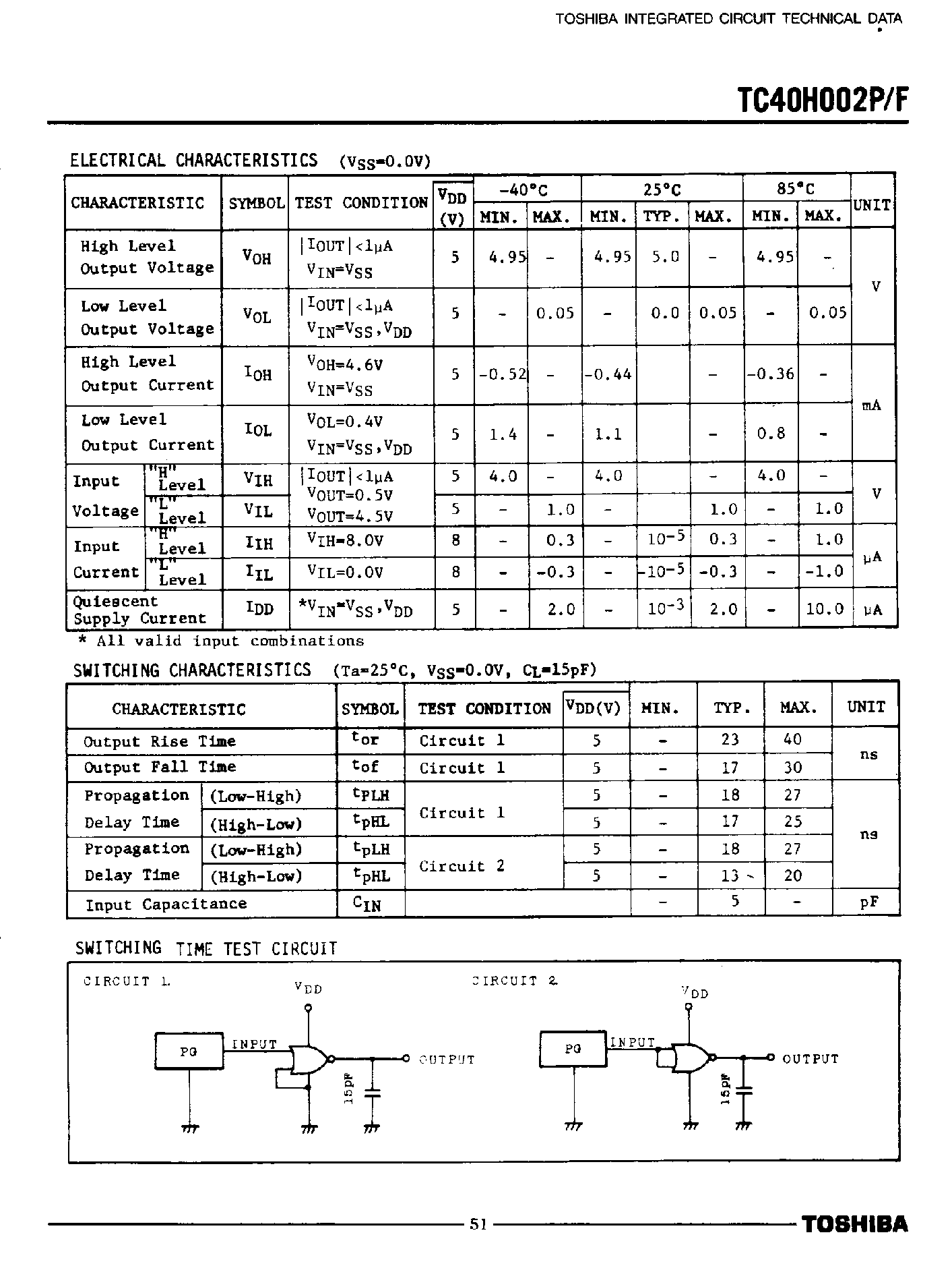 Datasheet TC40H002 - Quad 2-Input NOR Gate page 2