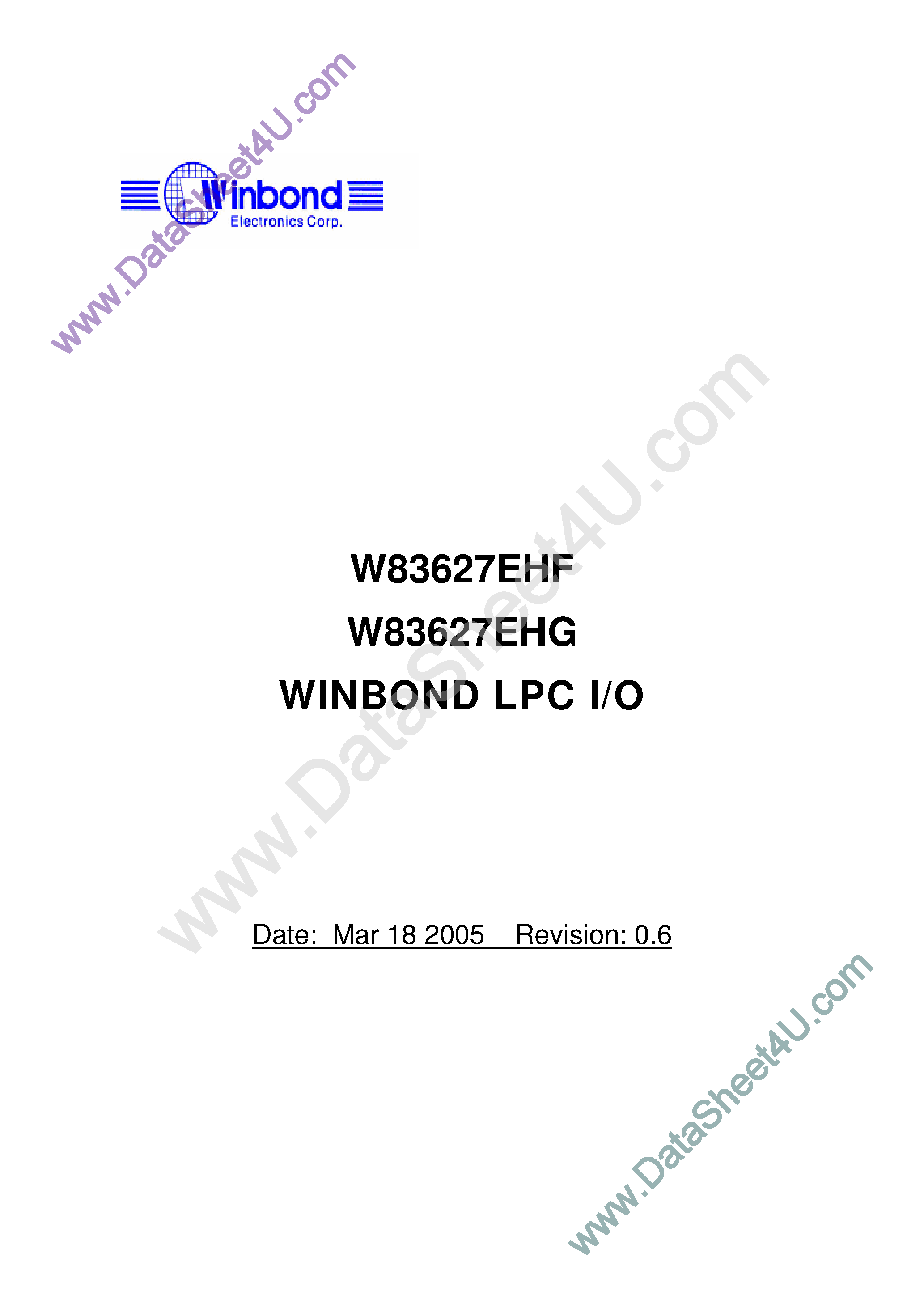 Datasheet W83627EHF - (W83627EHF / W83627EHG) LPC I/O page 1
