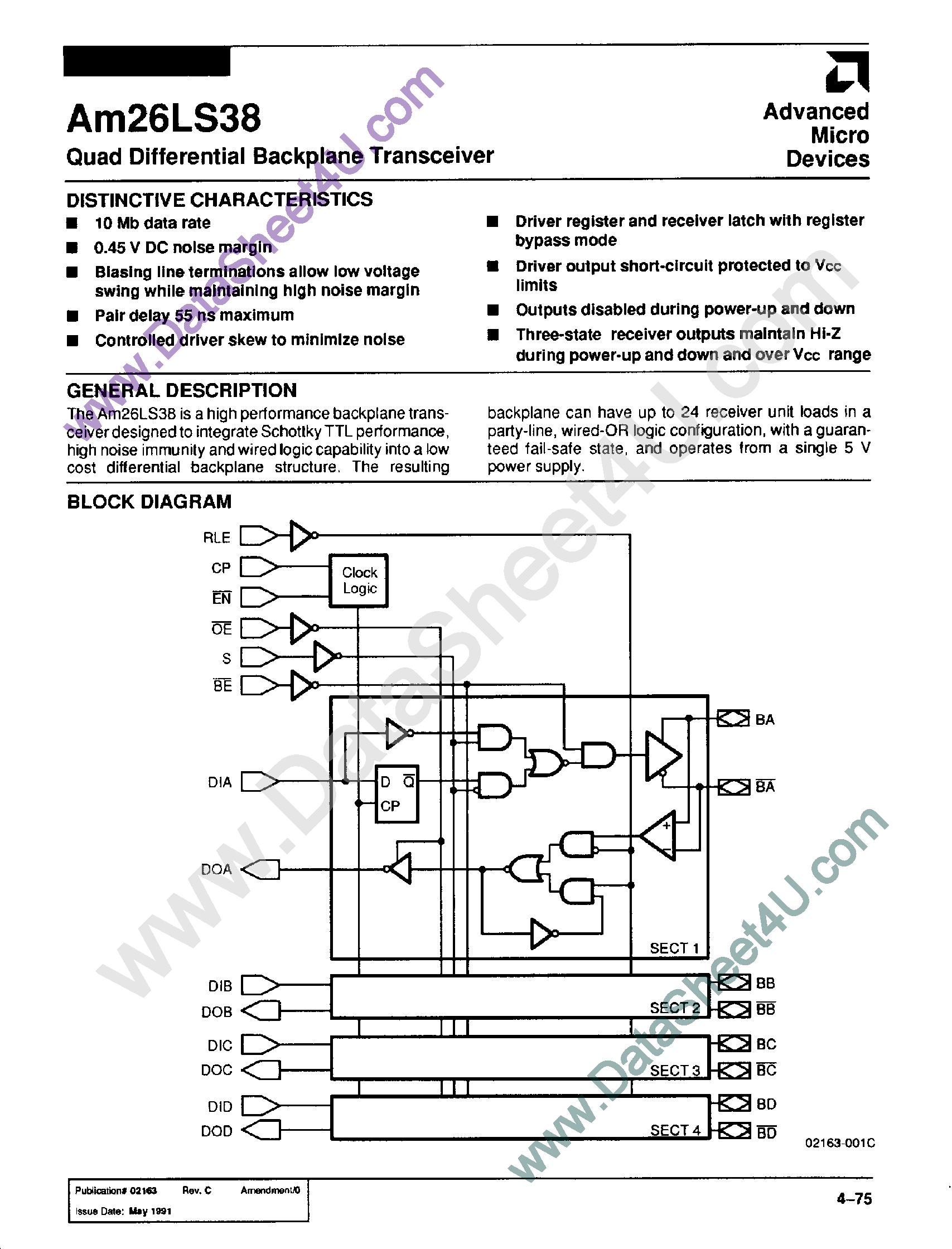 Datasheet AM26LS38 - Quad Differential Backplane Transceiver page 1