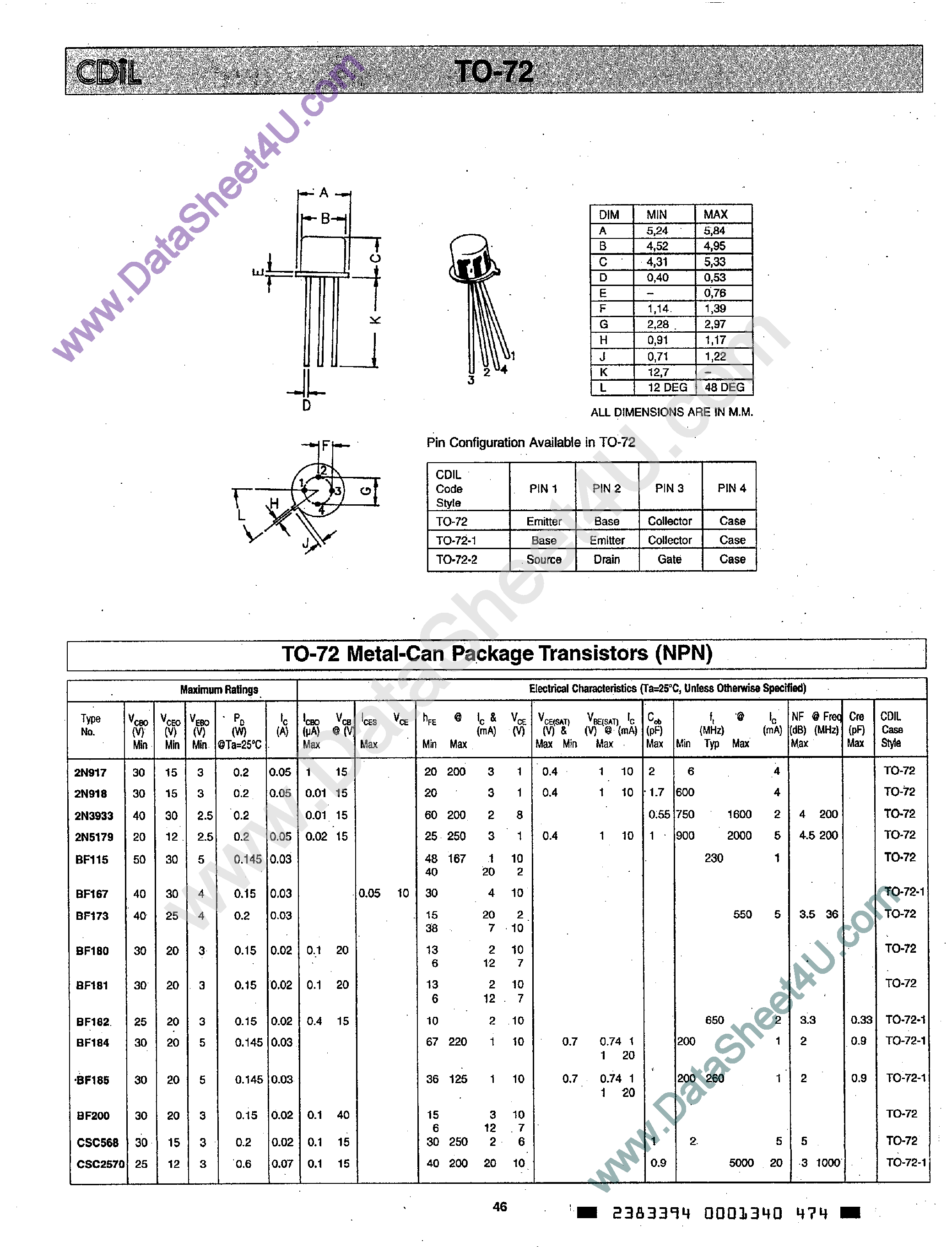 Даташит на микросхему 2N3933 страница 1 Даташит 2N3933 - TRANSISTOR страница 1