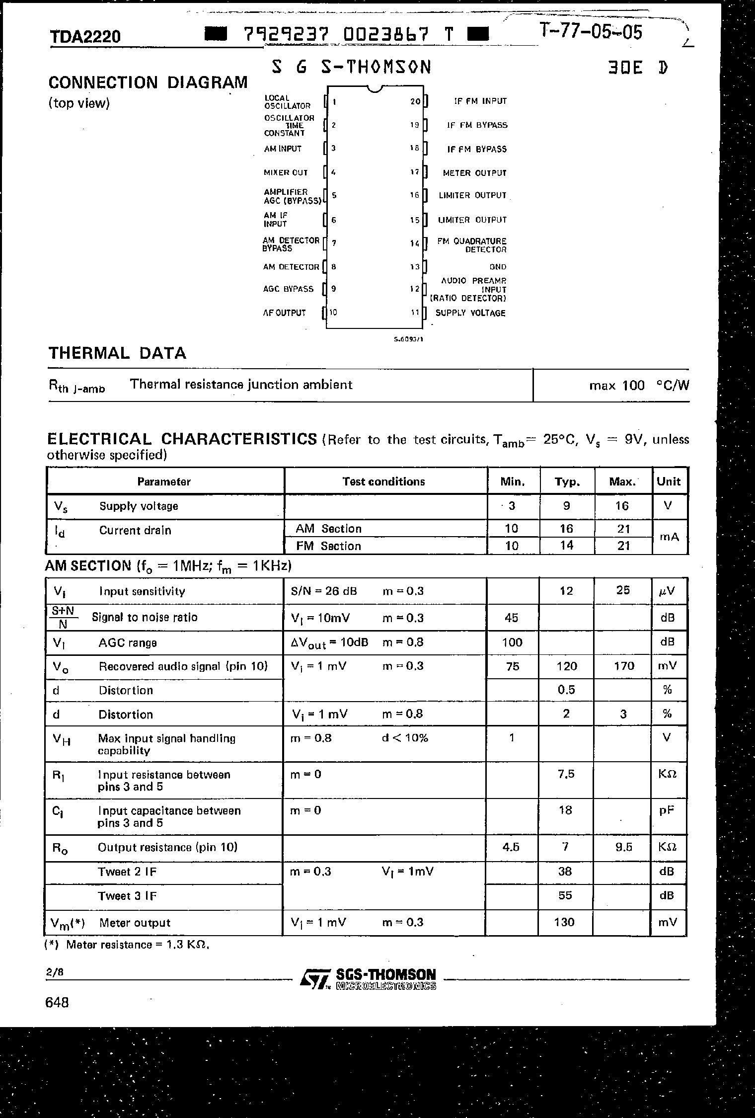 Datasheet TDA2220 - AM / FM Radio page 2