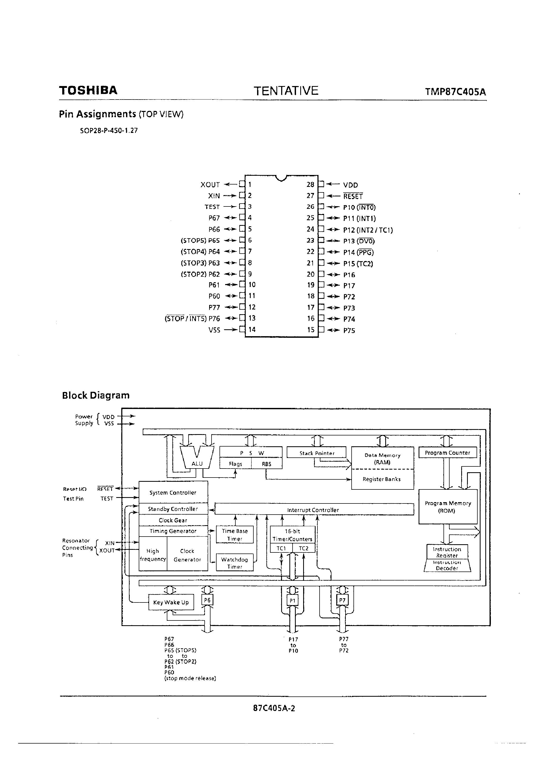 Datasheet TMP87C405A - CMOS 8-Bit Microcontroller page 2