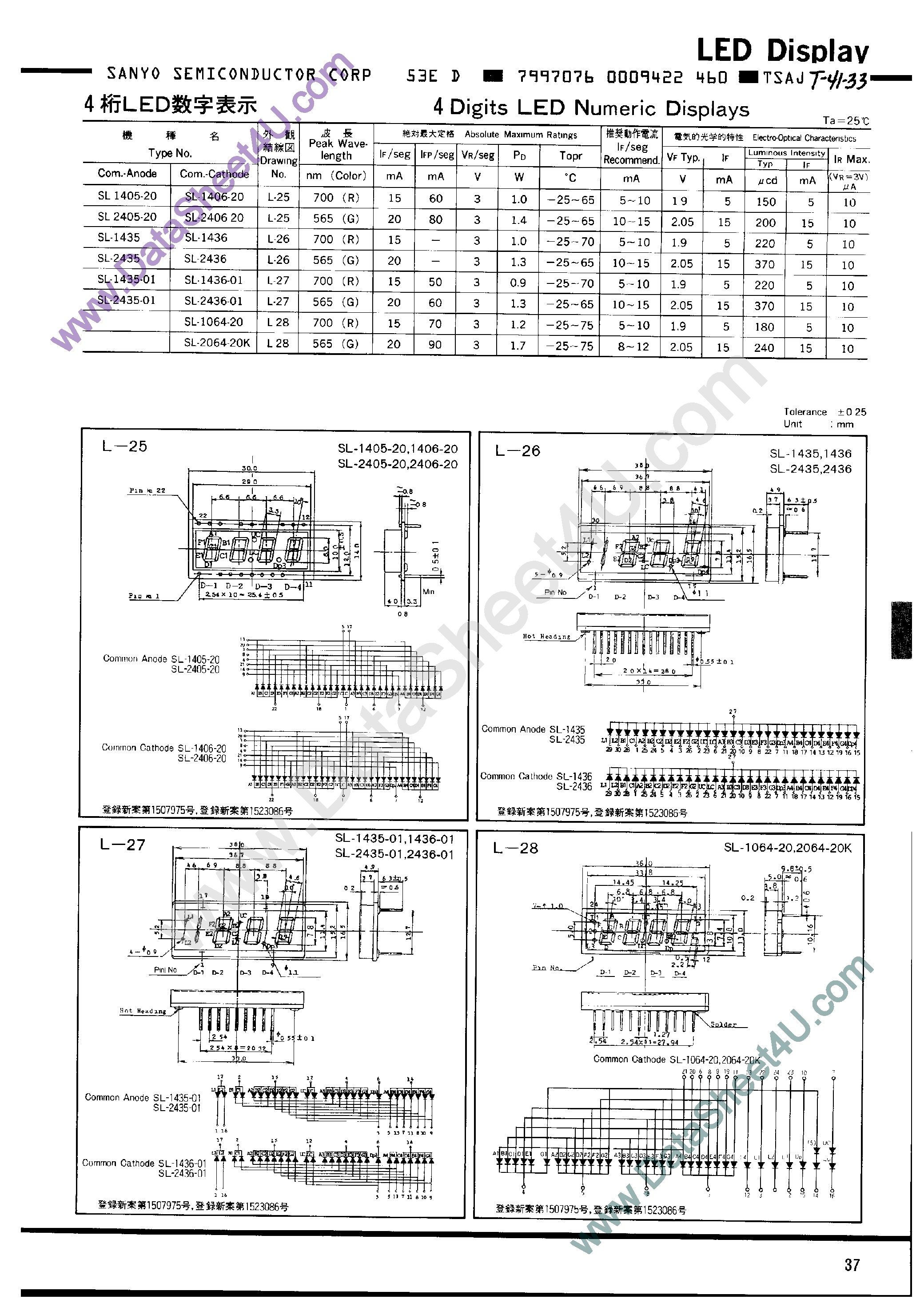 Datasheet SL1064-20 - (SL14xx) LED Display page 1