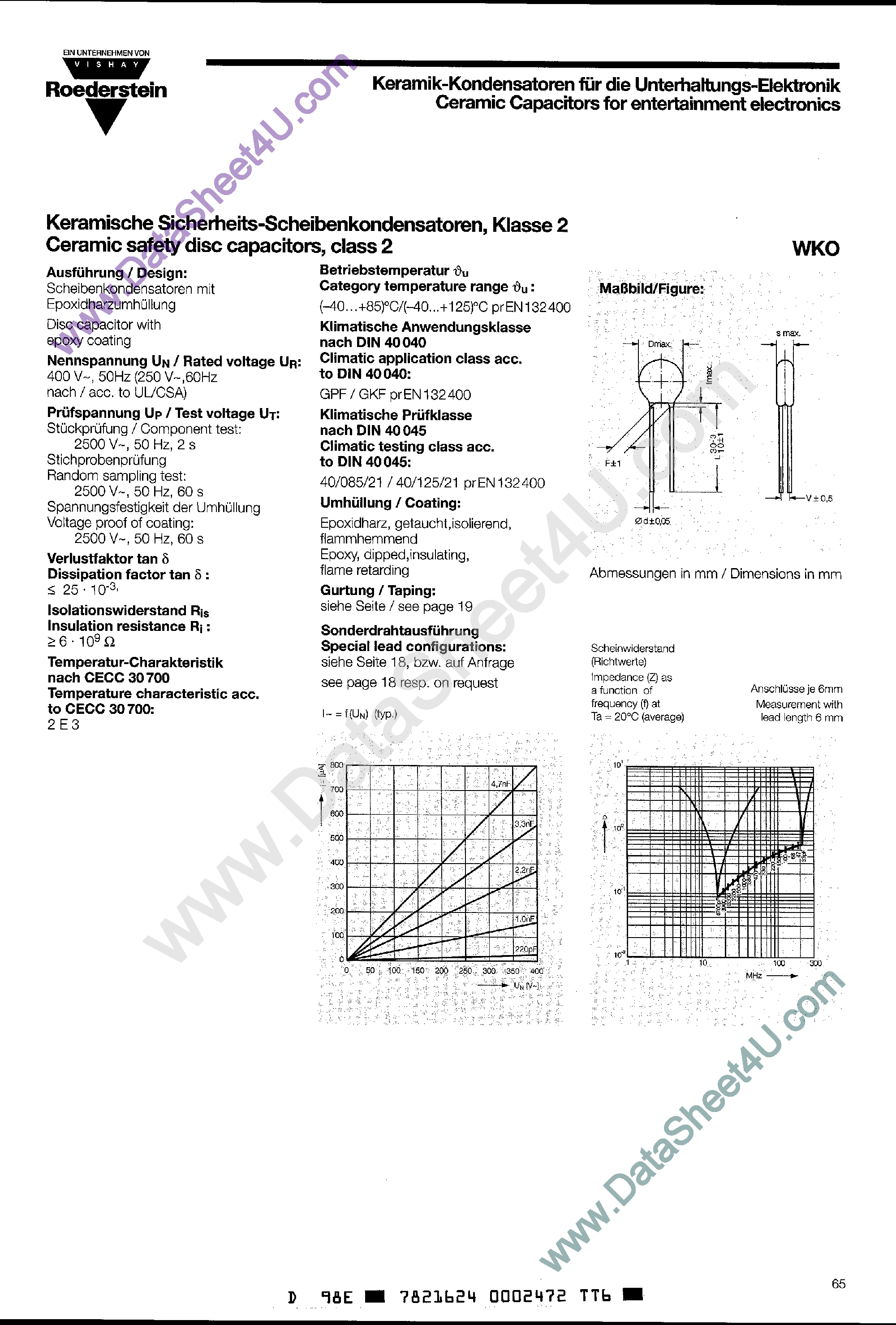Datasheet WKO101xCPCxx - WKO Series / Ceramic Safety Disc Capacitor page 1