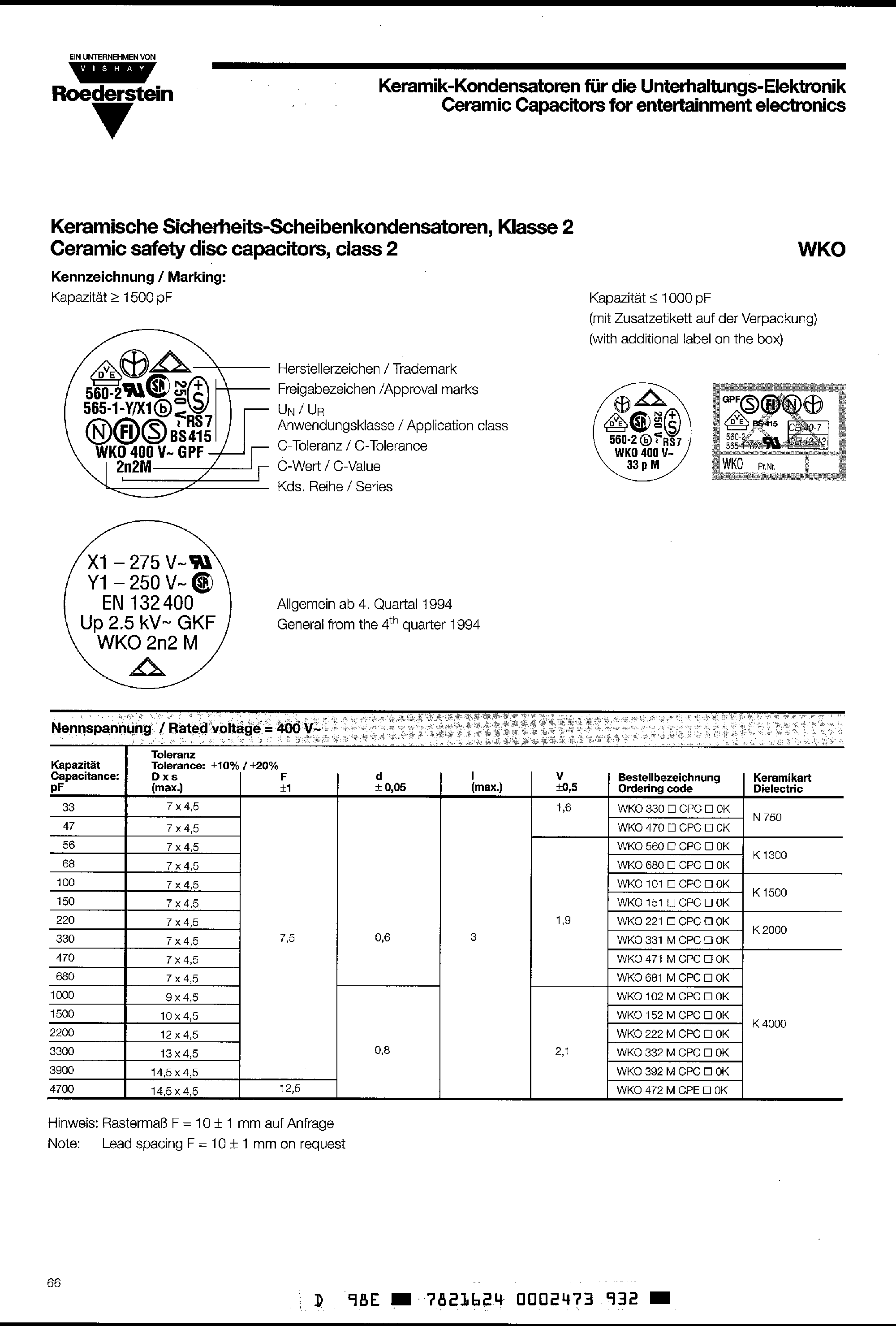 Datasheet WKO101xCPCxx - WKO Series / Ceramic Safety Disc Capacitor page 2