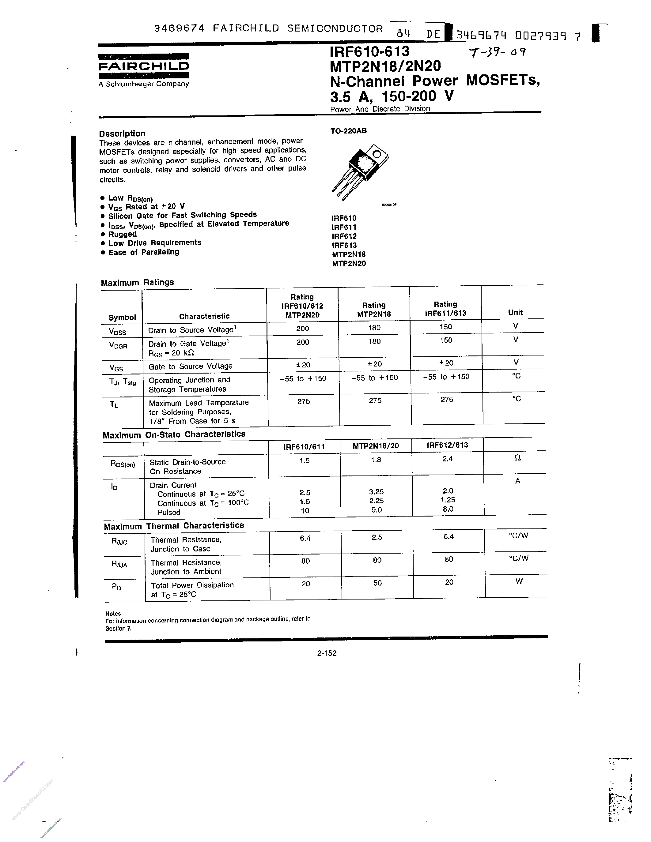 Datasheet MPT2N18 - (MPT2N18 / MPT2N20) N-Channel Power MOSFETs page 1