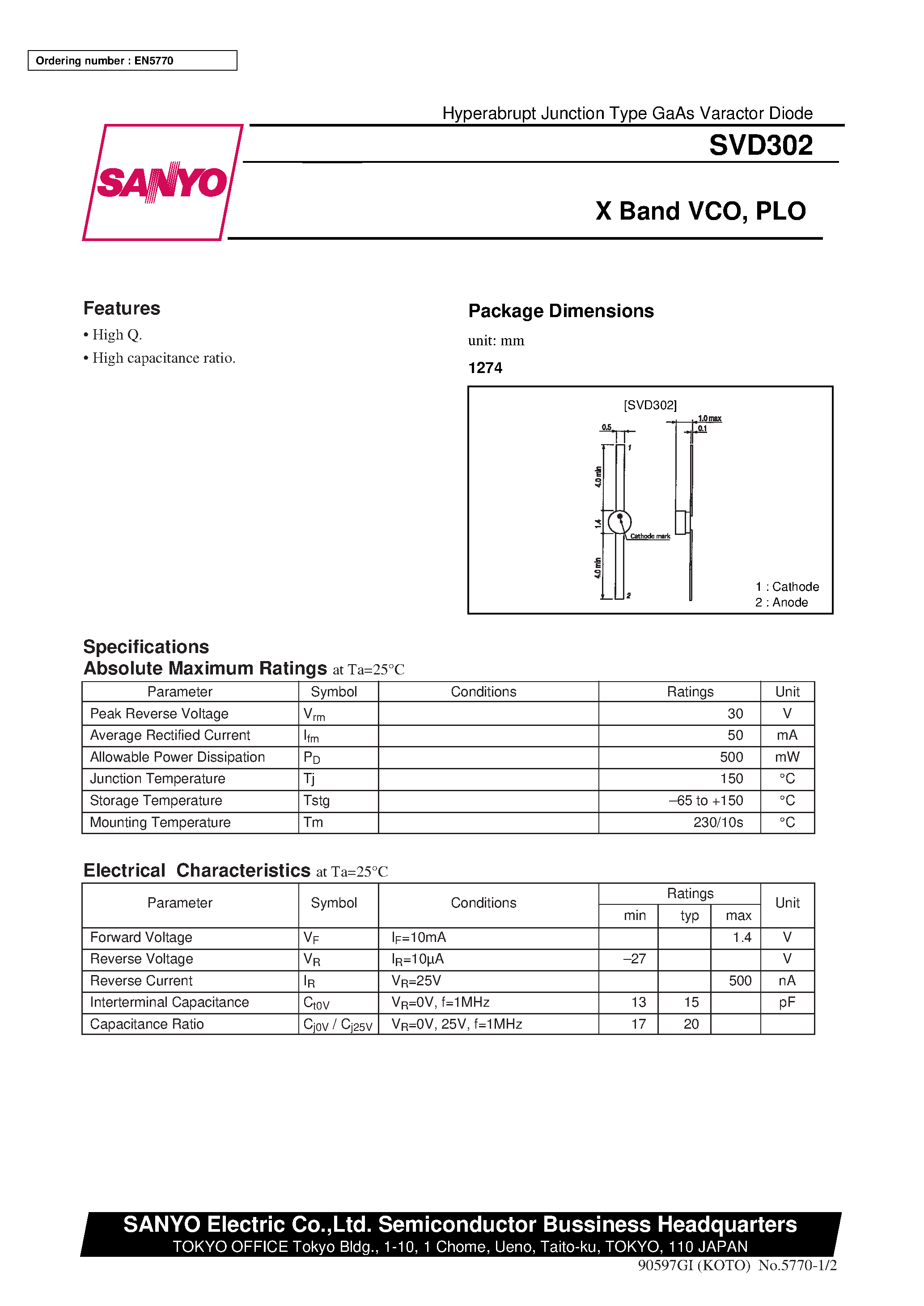Даташит SVD302 - X Band VCO / PLO страница 1