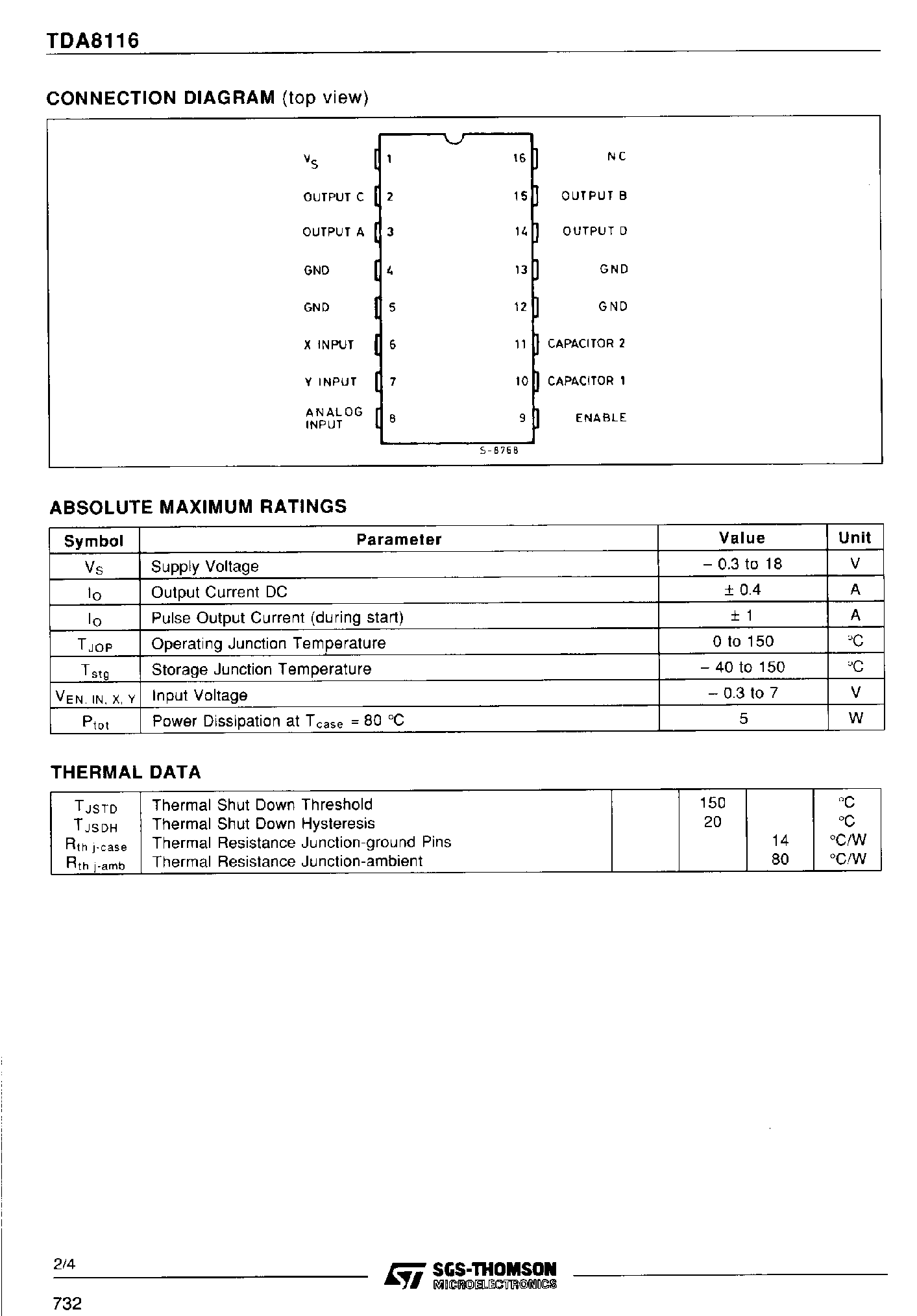 Datasheet TDA8116 - Video Head Servo Controller page 2