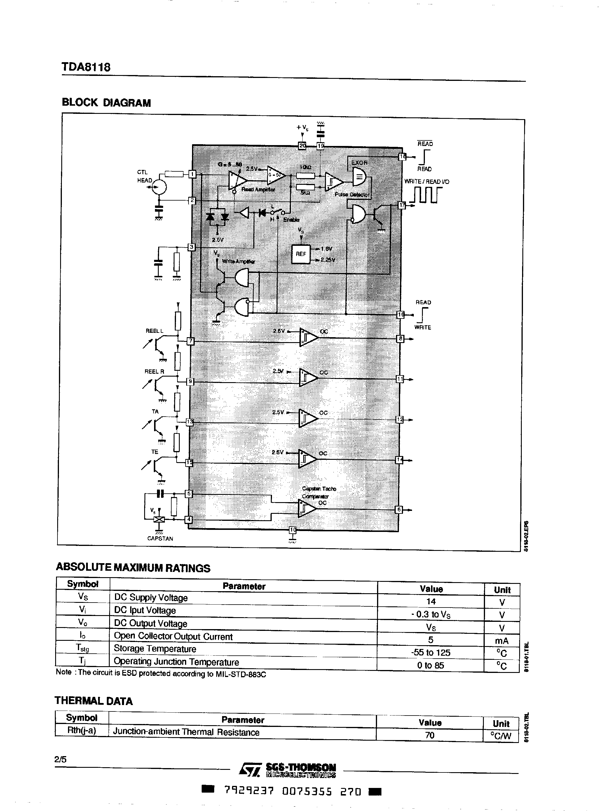Datasheet TDA8118 page 2 Datasheet TDA8118 - Control Head Playback & Record Amplifier and Signals Interface page 2