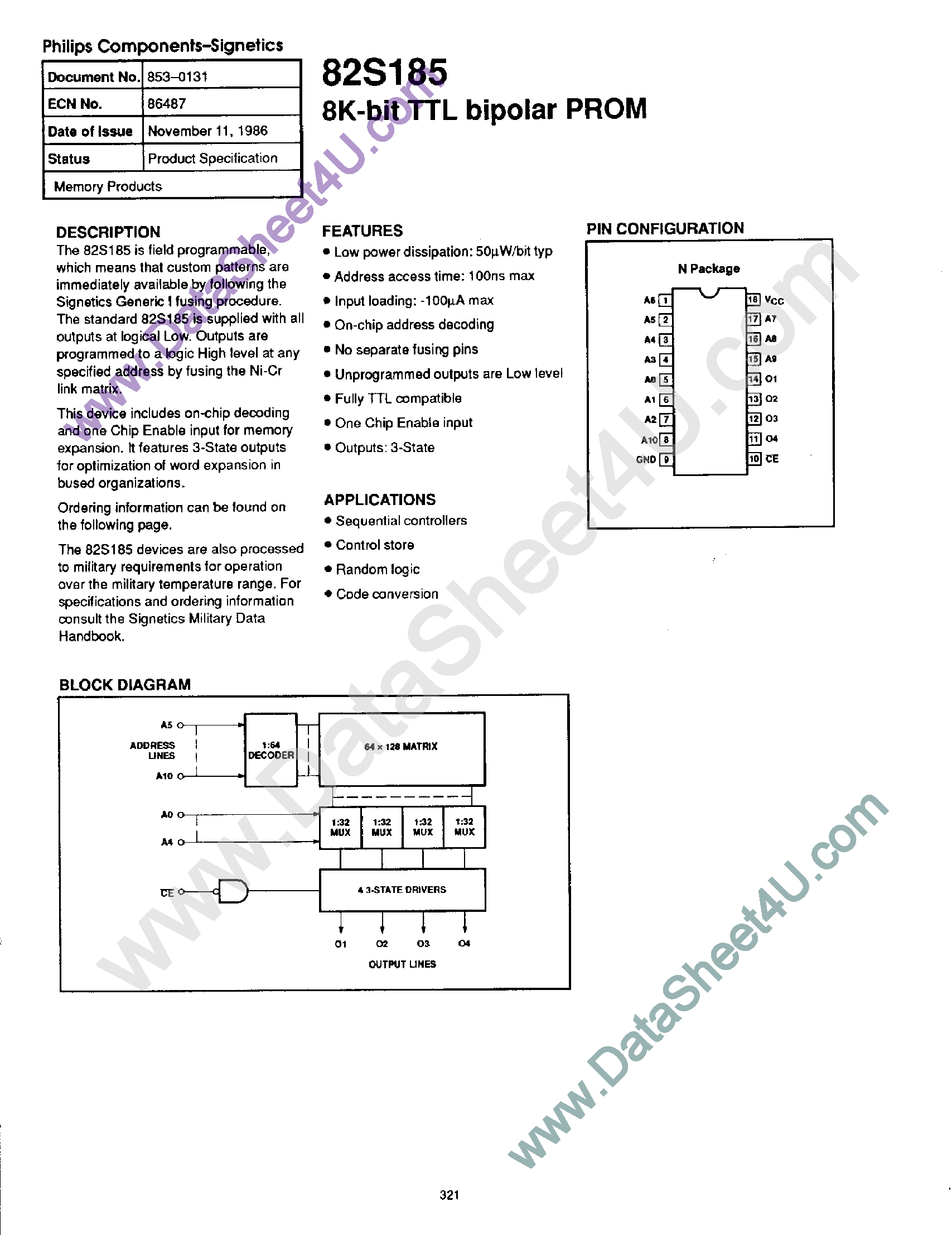 Даташит N82S185 - 8K-Bit TTL Bipolar PROM страница 1