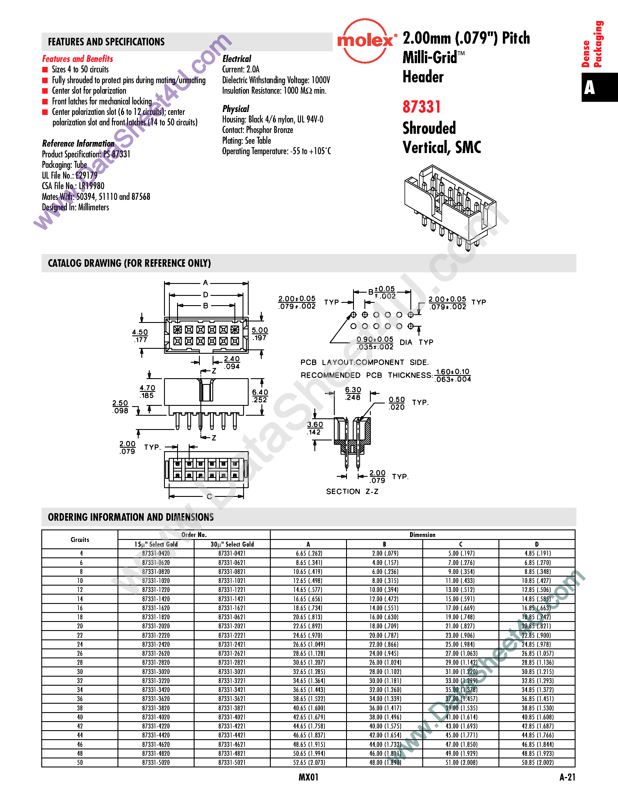 Datasheet 87331-1820 - (87331 Series) HEADER CONNECTOR page 1