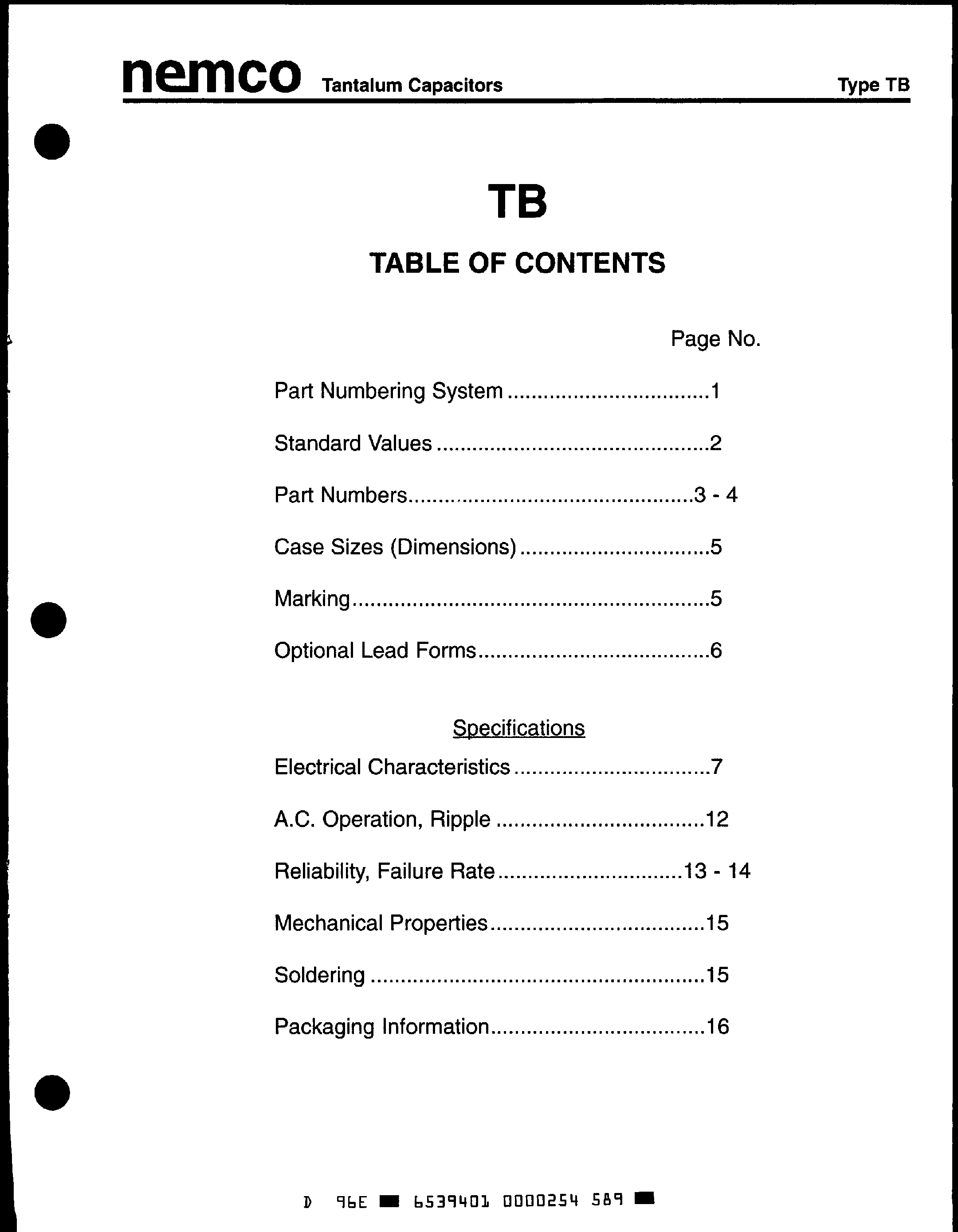 Datasheet TB100 - Radial Dipped Tantalum Capacitors page 2