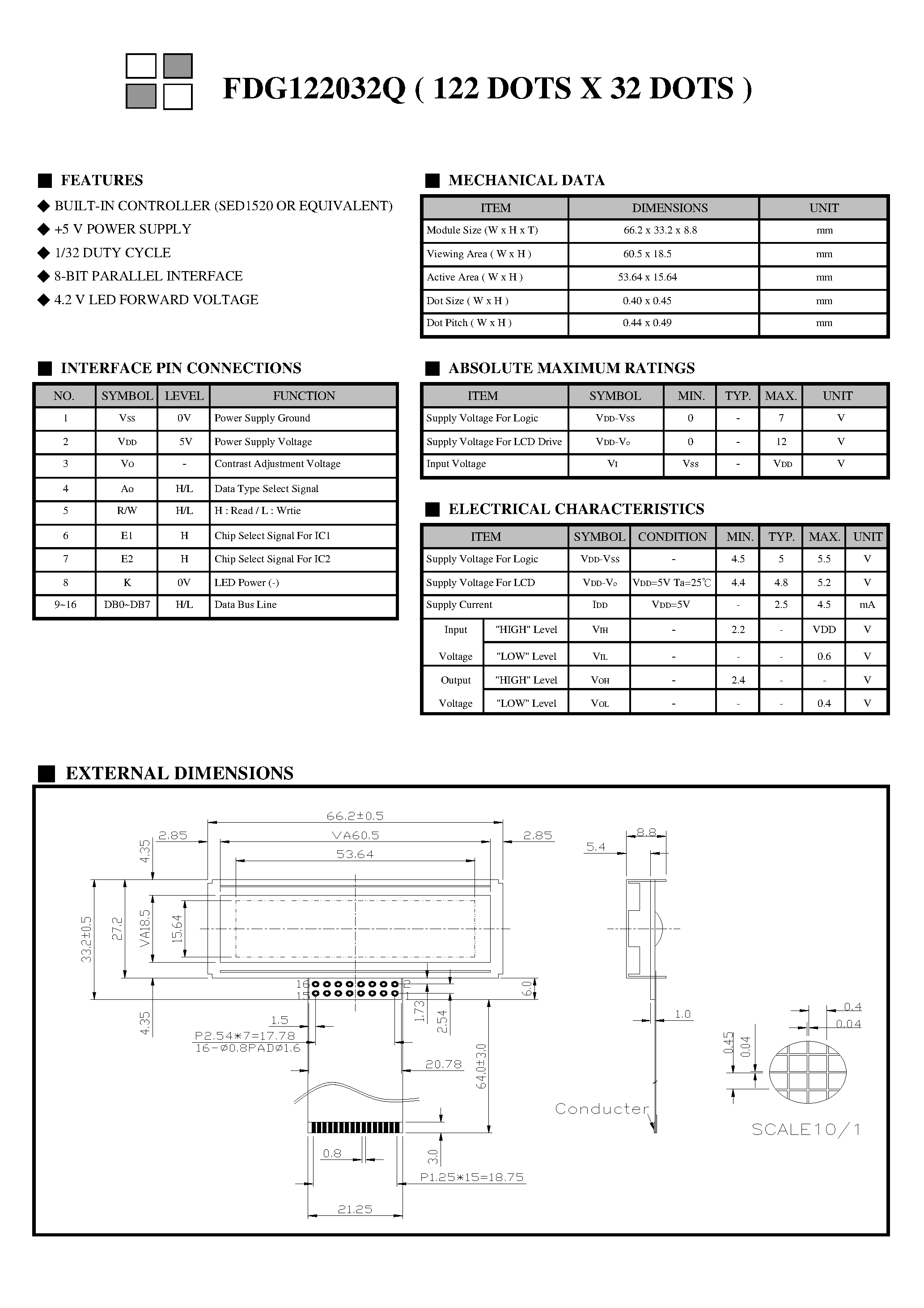 Даташит FDG122032Q-Monochrome Lcd Module страница 2
