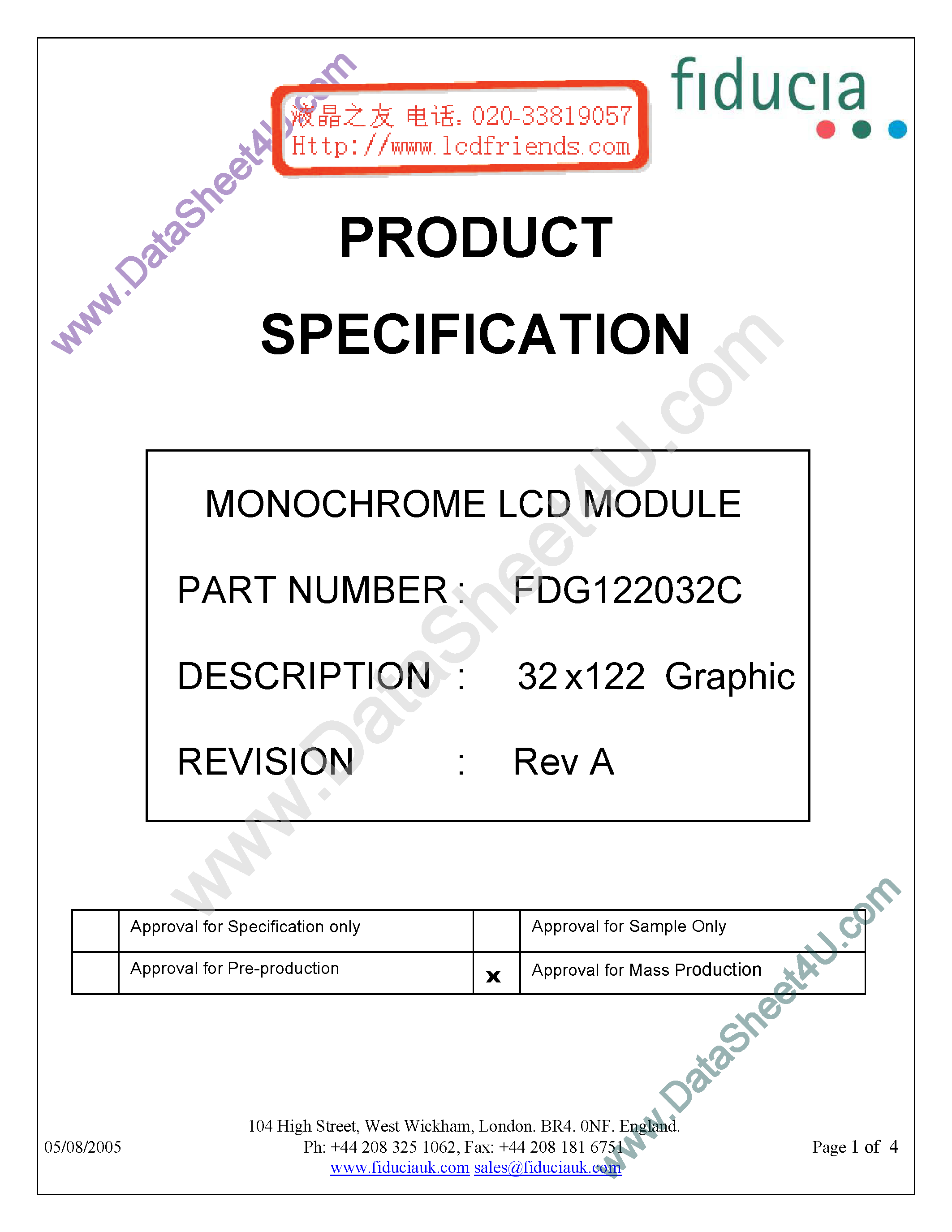 Даташит FDG122032C-Monochrome Lcd Module страница 1